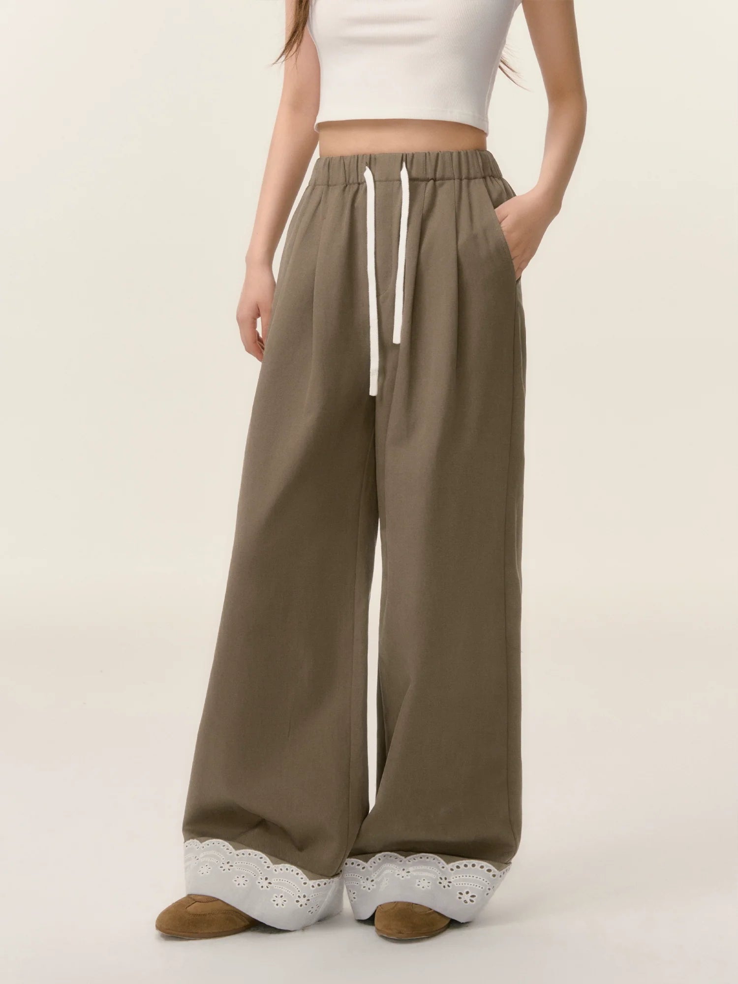 Lace Trim Patchwork Trousers
