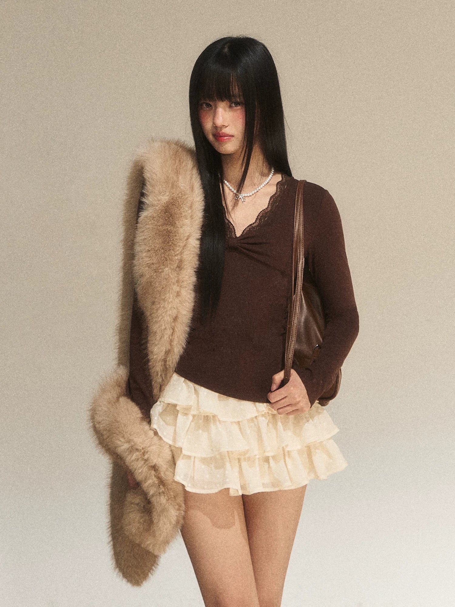 Lace Panel Faux Layered Knit Dress