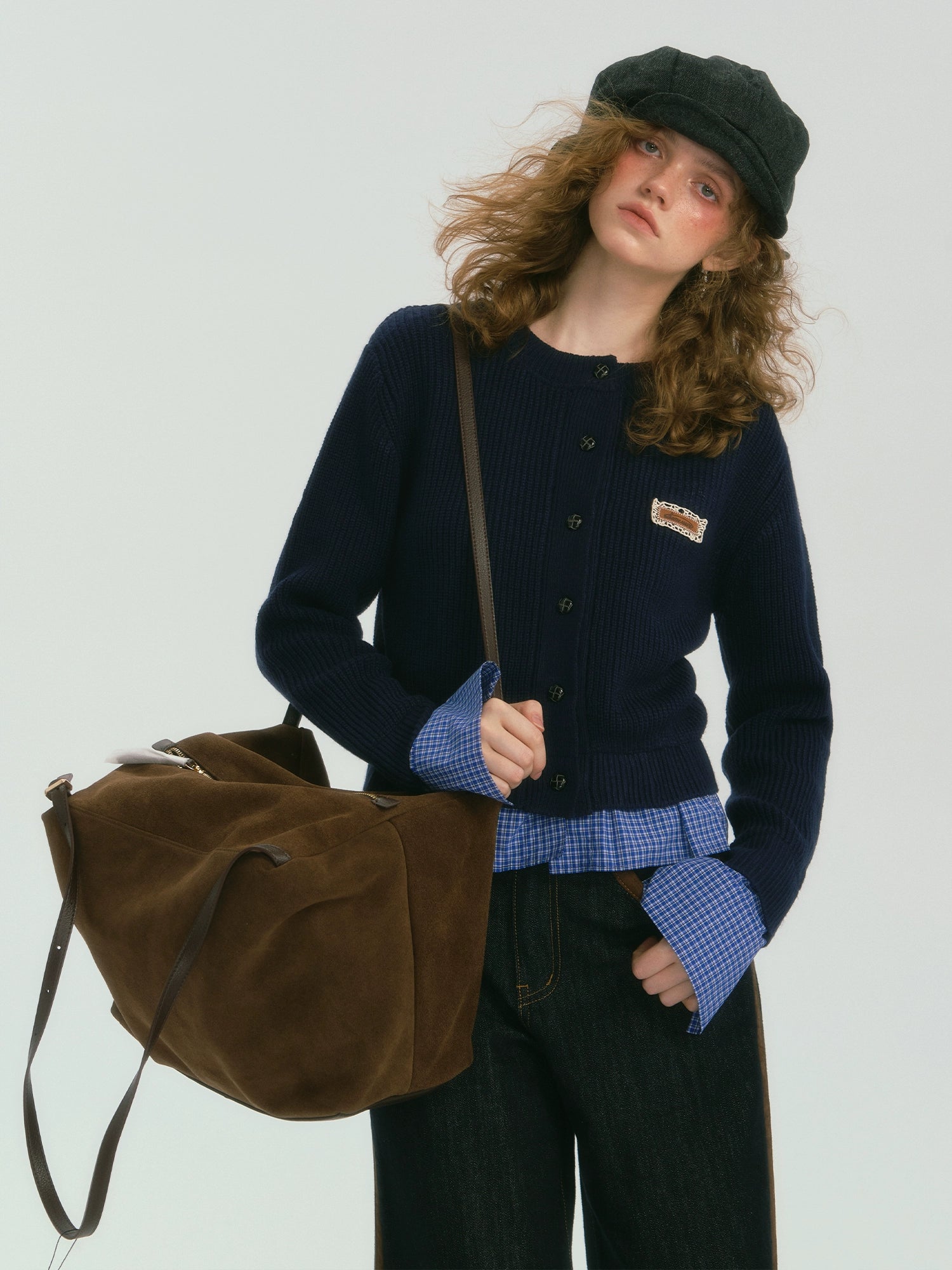 Vintage Plaid Lace Trim Cardigan