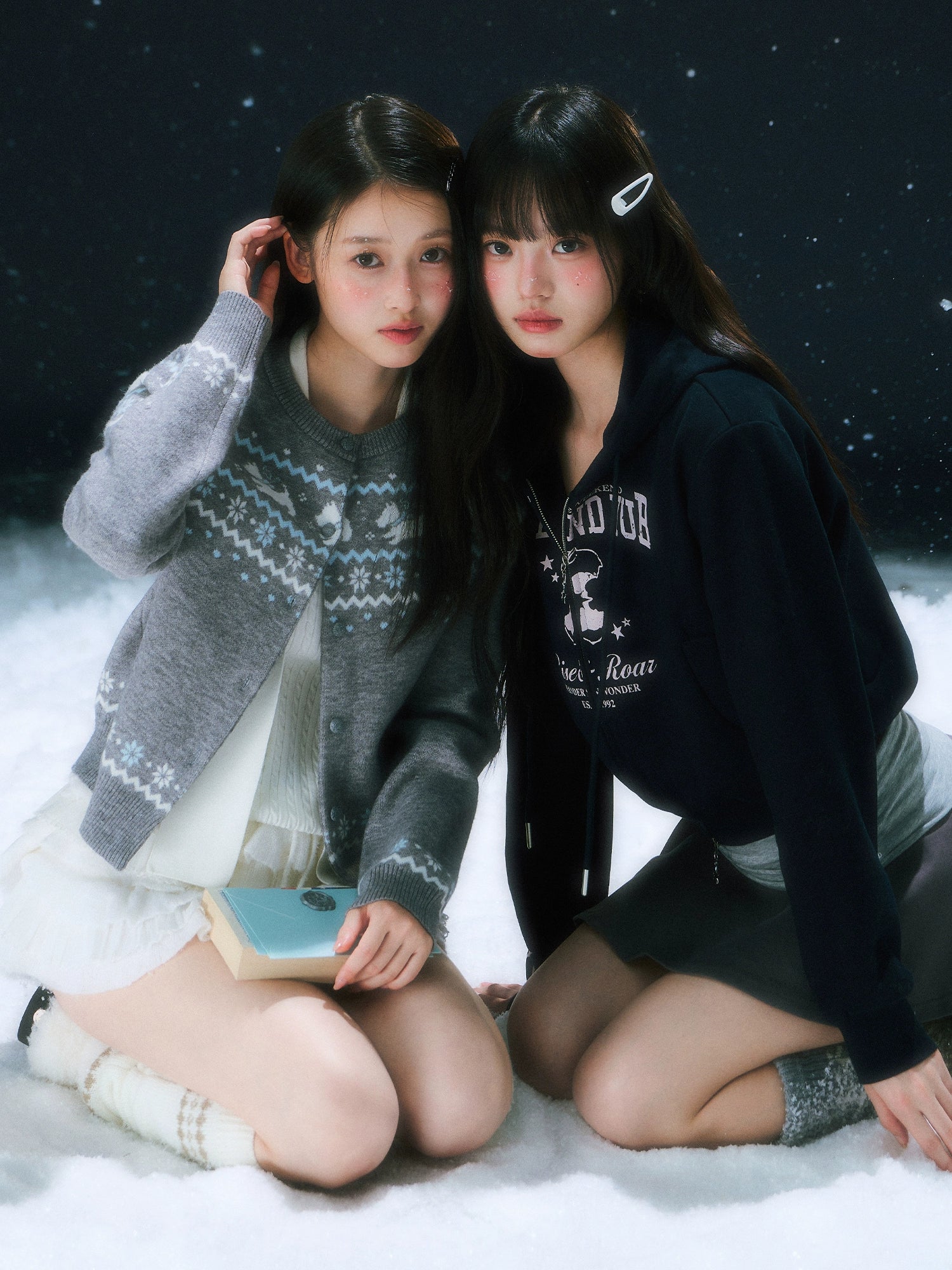 Gray Fair Isle Pattern Knit Cardigan