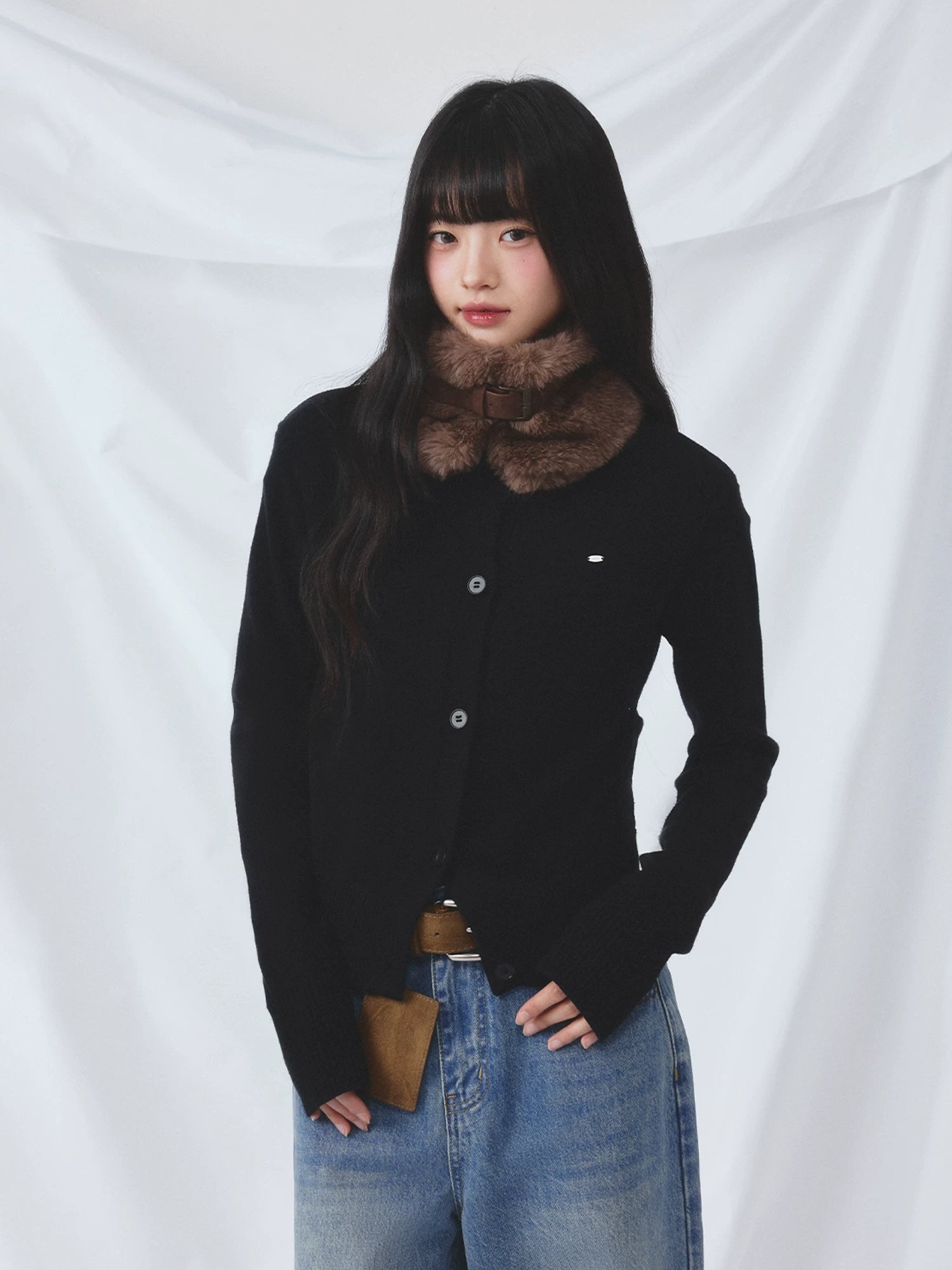 Black Detachable Fur Cardigan