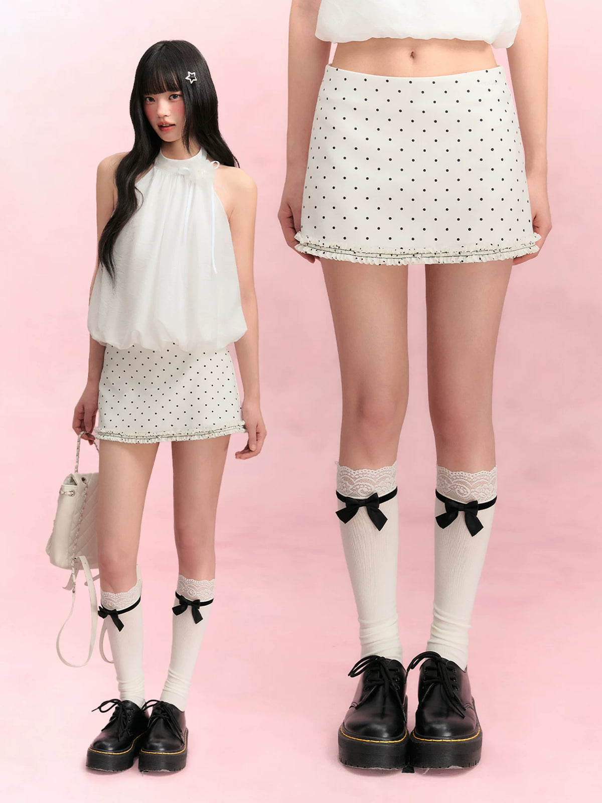 White Polka Dot Ruffle Skirt