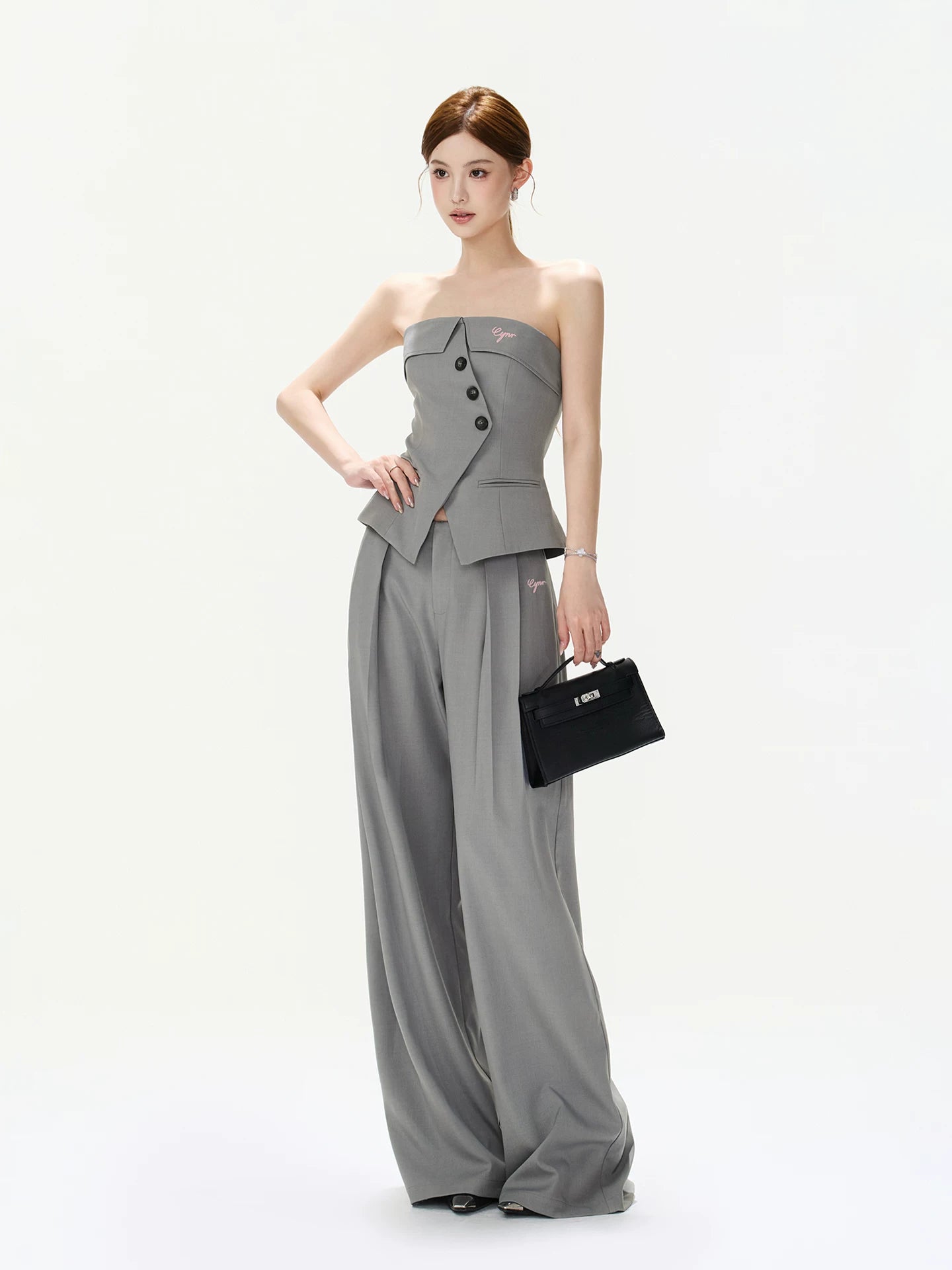 Asymmetrical Strapless Top & Trouser Set