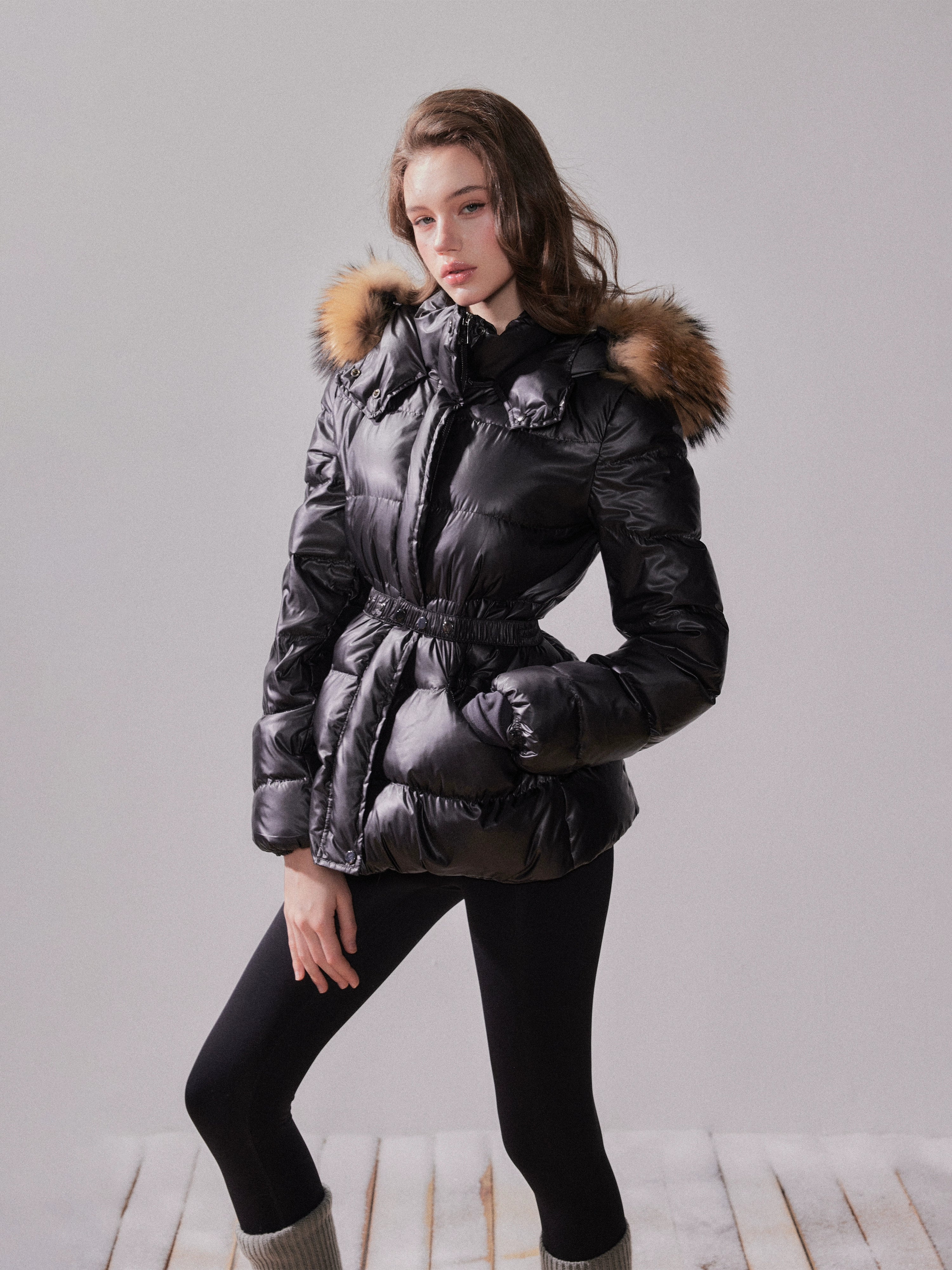 Fox Fur Large Collar Hooded Short Down Jacket