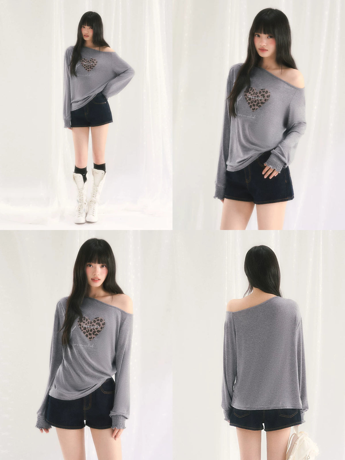 Gray Leopard Heart Top