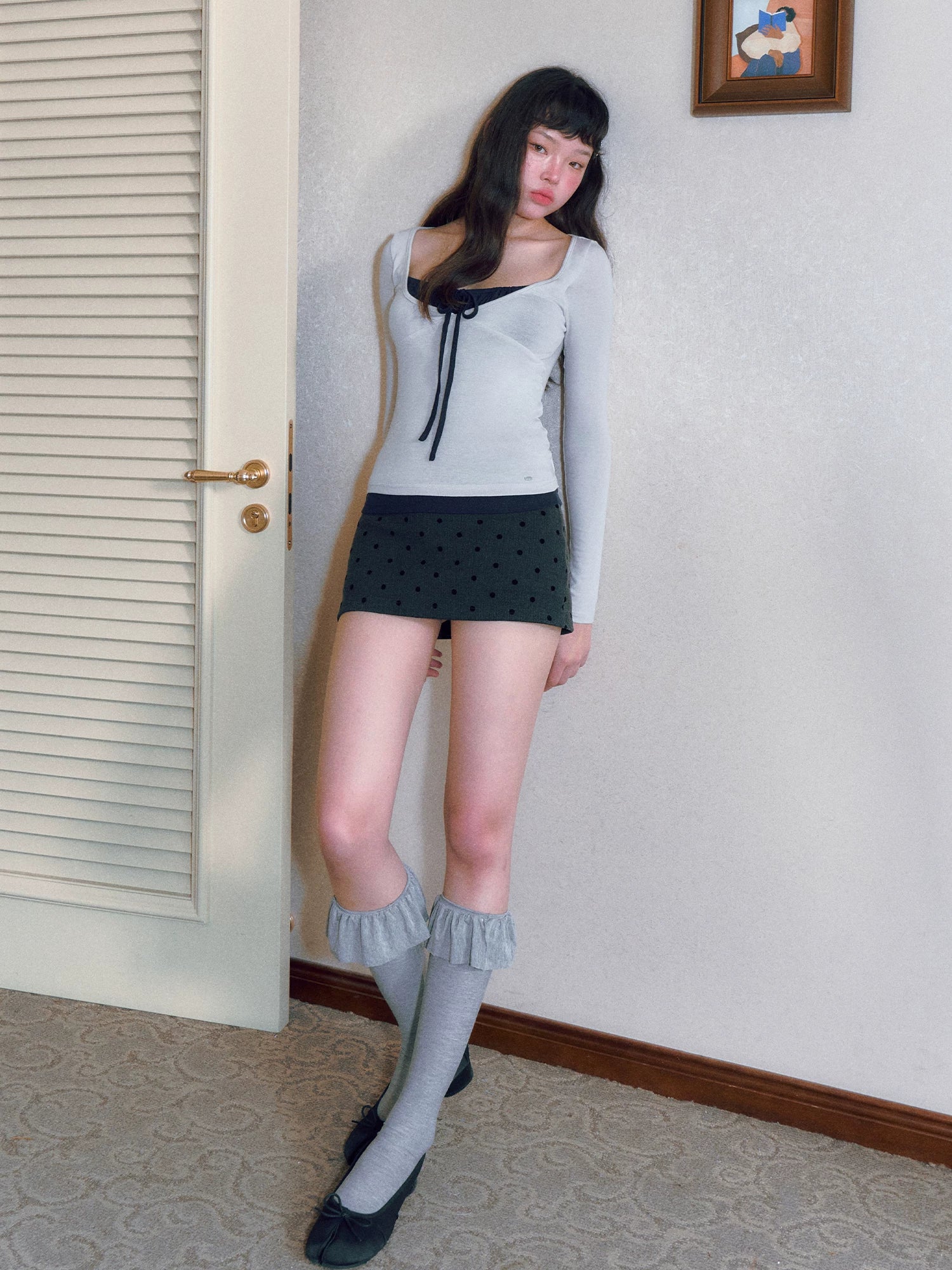 Drawstring Layered V-Neck Top