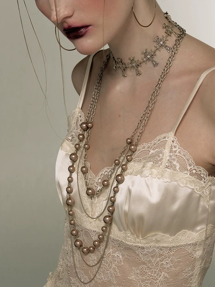 Retro Gold Long Pearl Sweater Chain