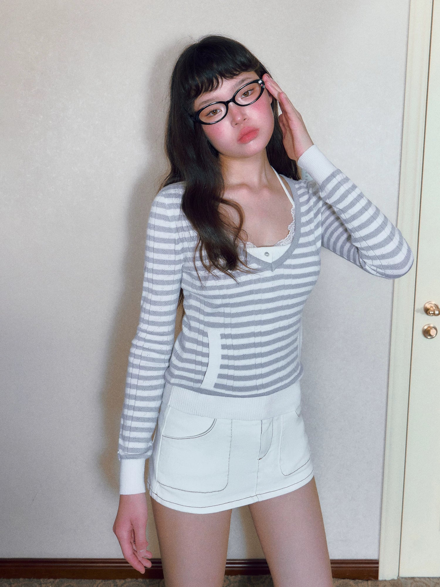 Striped Lace Knit Twinset