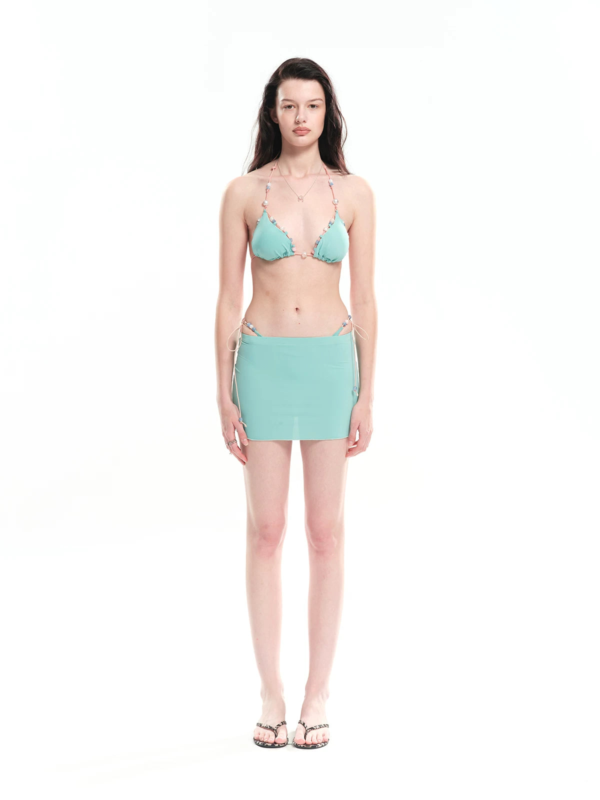 Beaded Blue Bikini Three-Piece Set