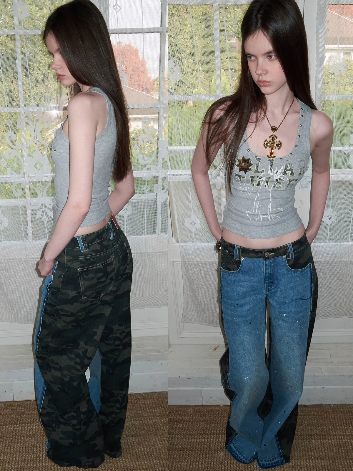 Camo Patchwork Denim Pants