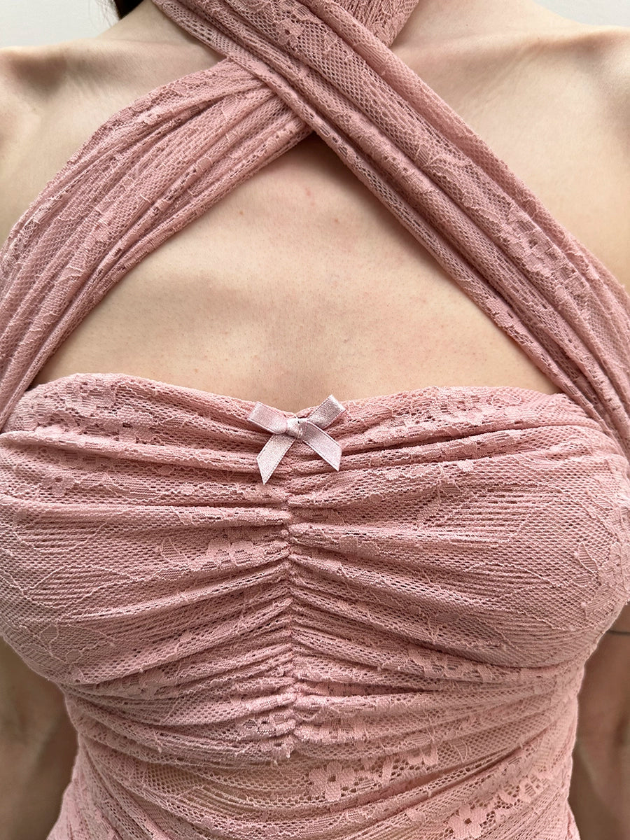 Lace Bow Cross Halter Camisole