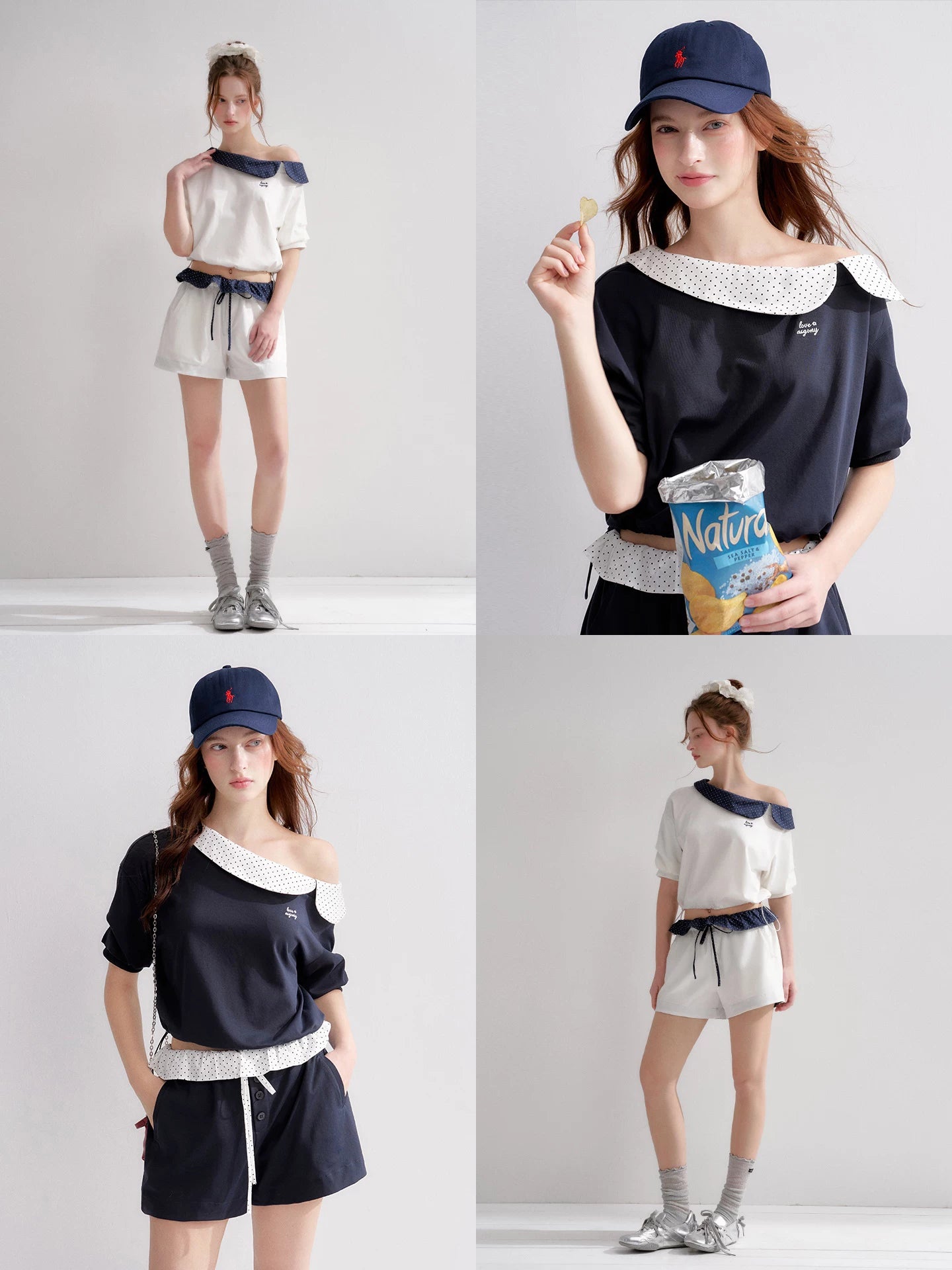 Polka-Dot Off-Shoulder Top & Skirt Set