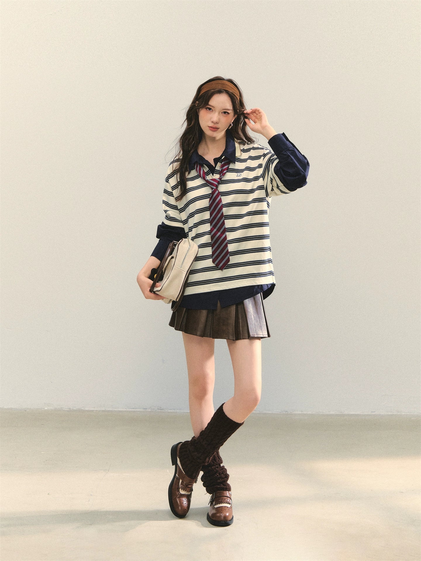 Contrast-Stripe Polo 2-in-1 Sweatshirt