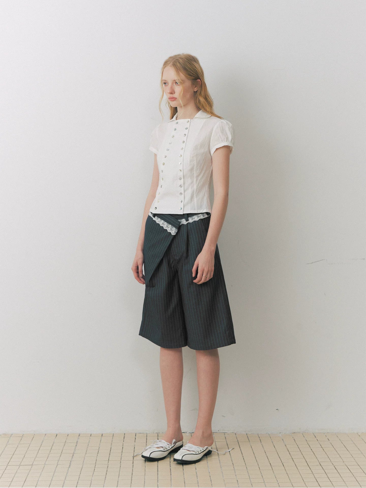 Striped Lace Bermuda Shorts