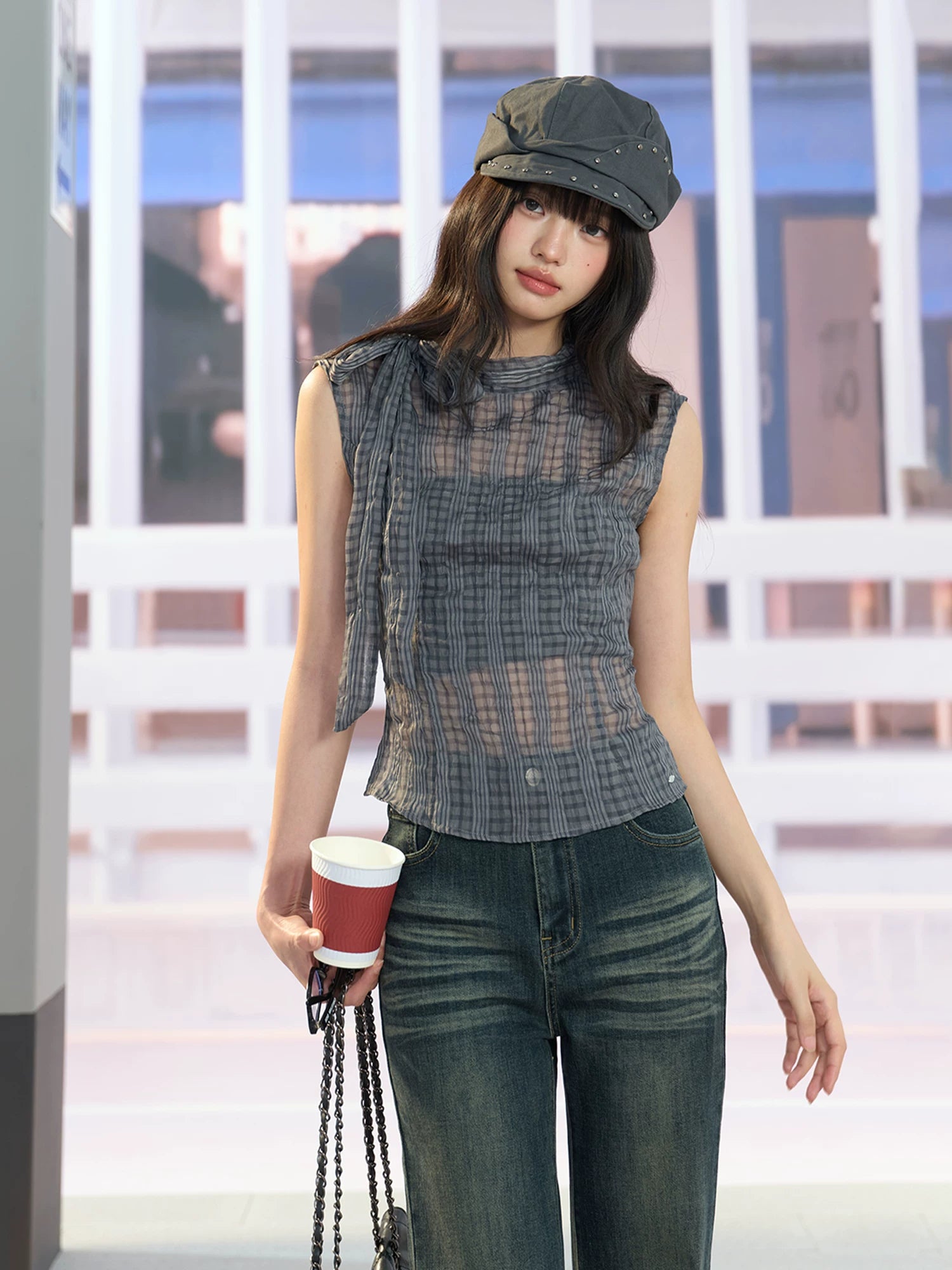 Gray Plaid Cami Set