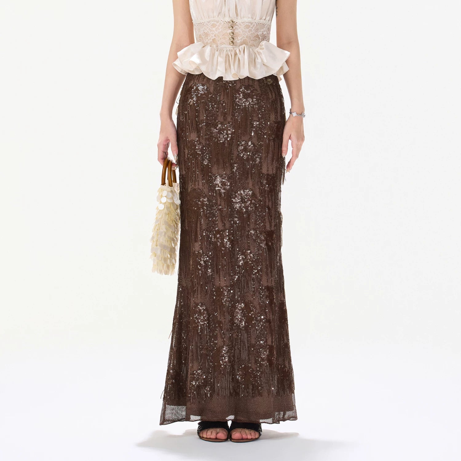 Brown Tassel Sequin Mermaid Skirt