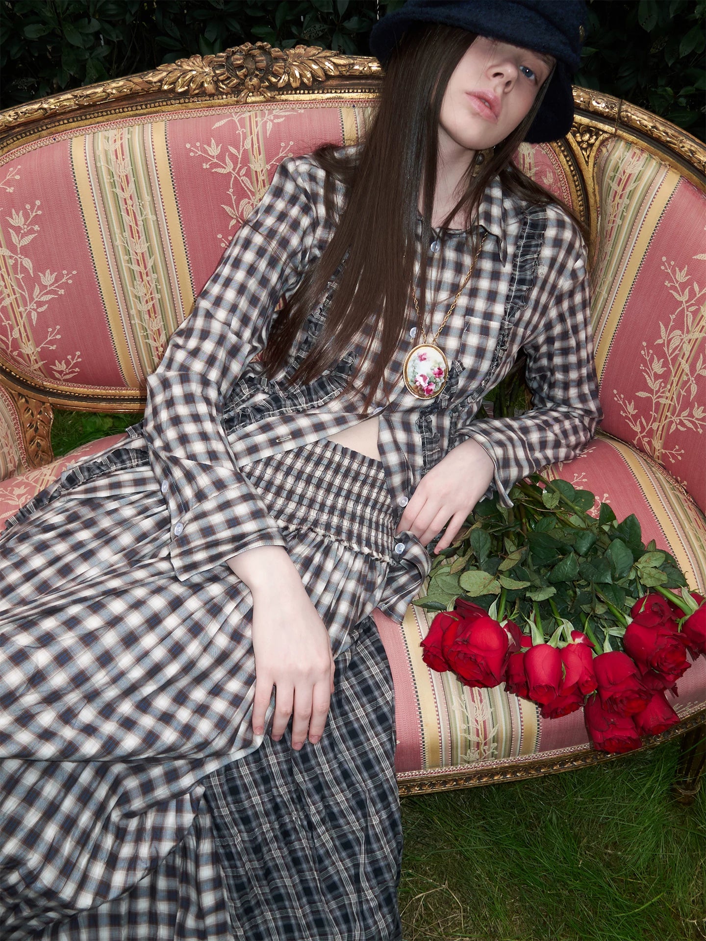 Plaid Ruffle Shirt & Skirt Set