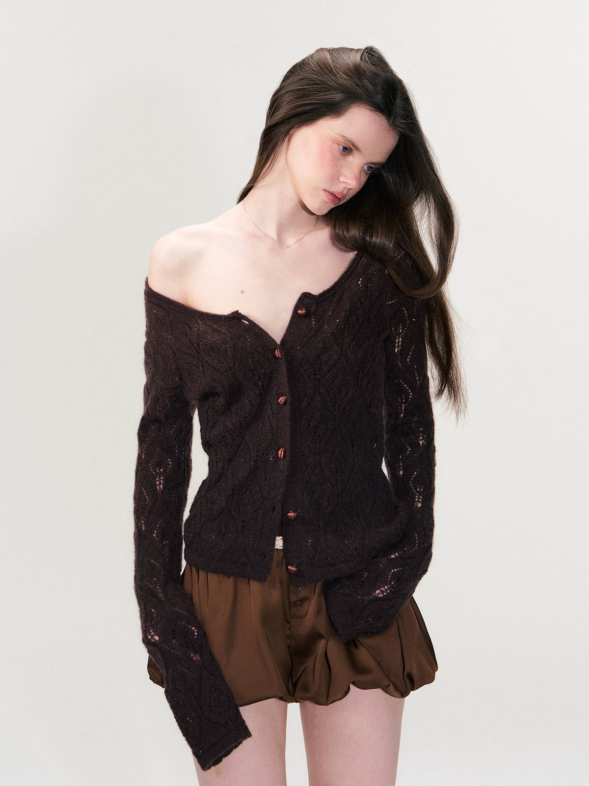 Mohair Hollow Out Knit Cardigan