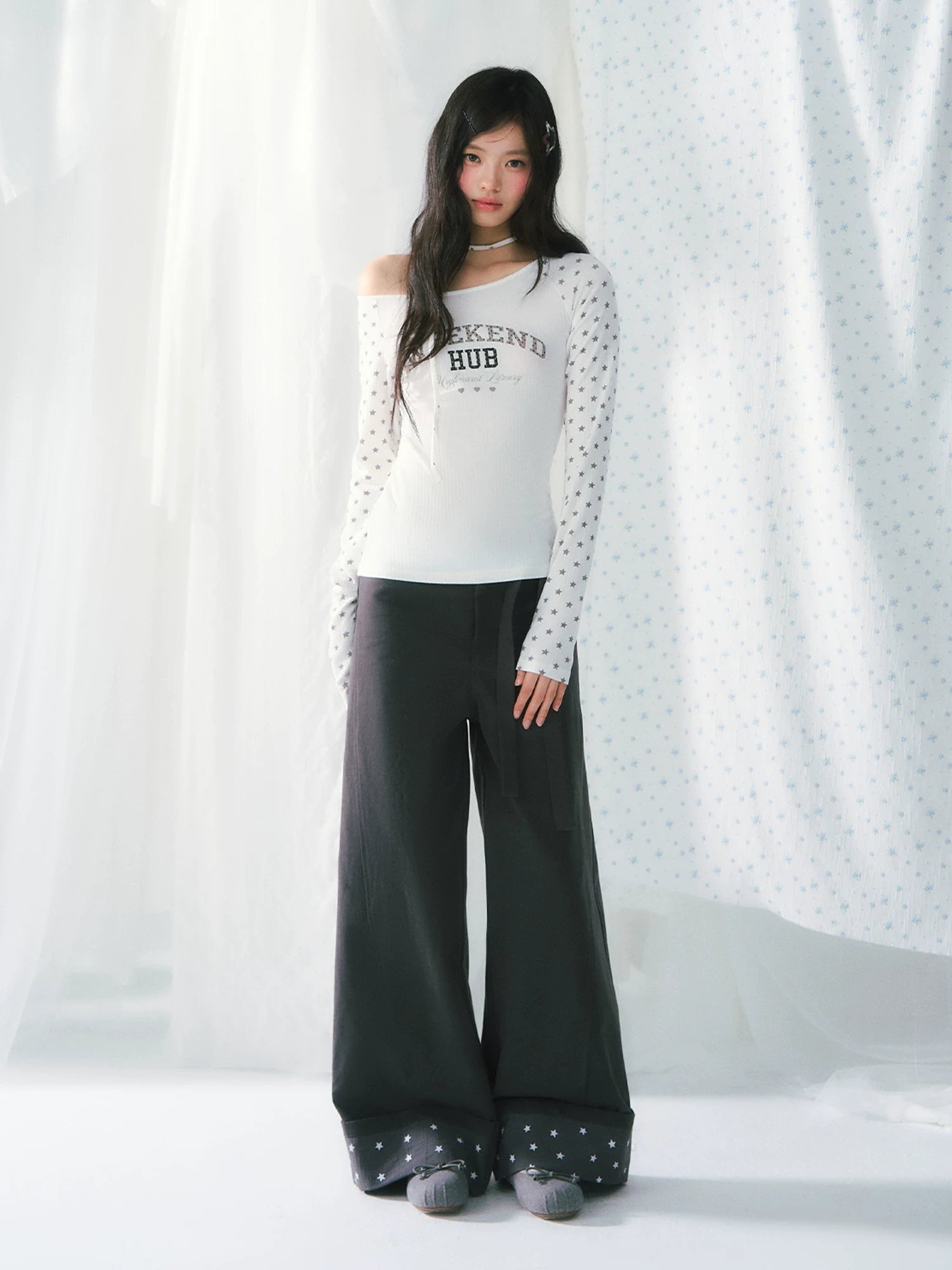 Star Detail Wide-Leg Pants