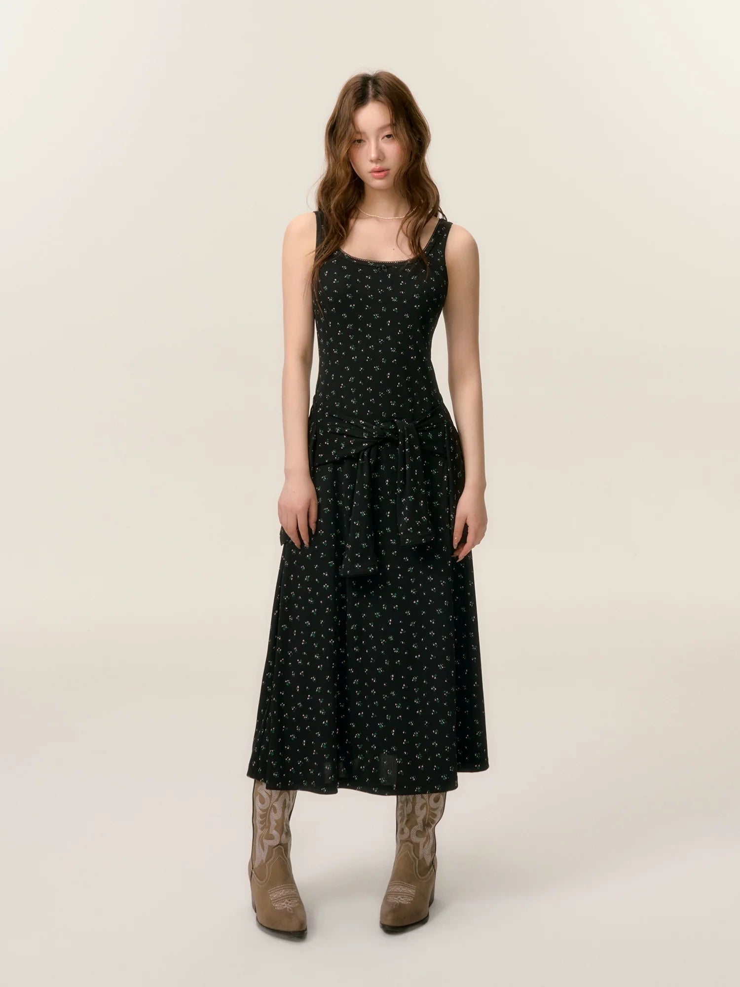 Dropped Shoulder Floral Knit Dress & Cardigan Set