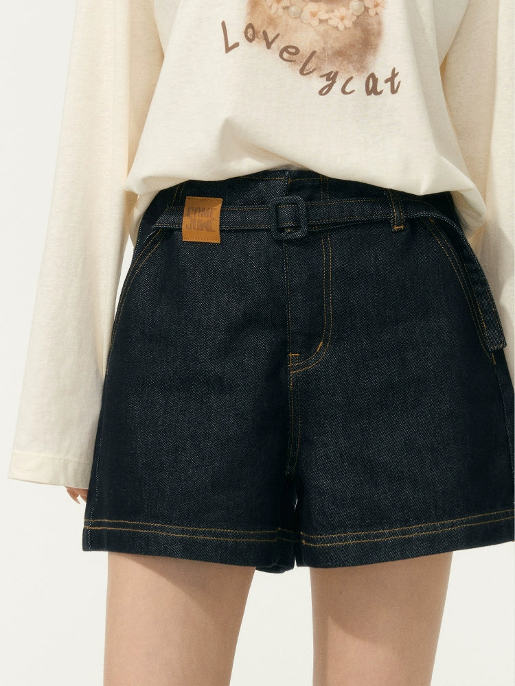 Slimming High-Waisted A-Line Denim Shorts