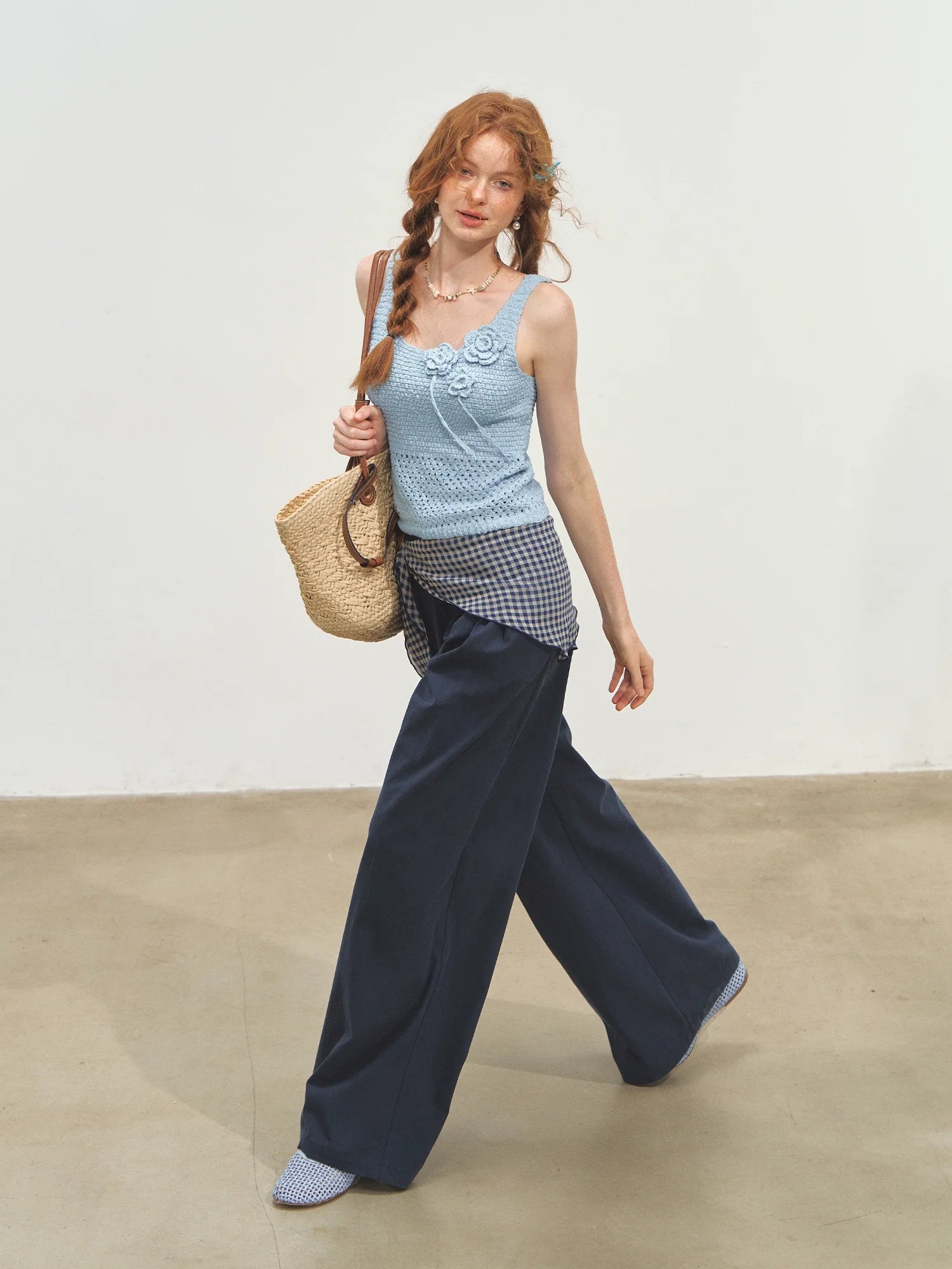 Straight-leg Floor-length Layered Wide-leg Pants