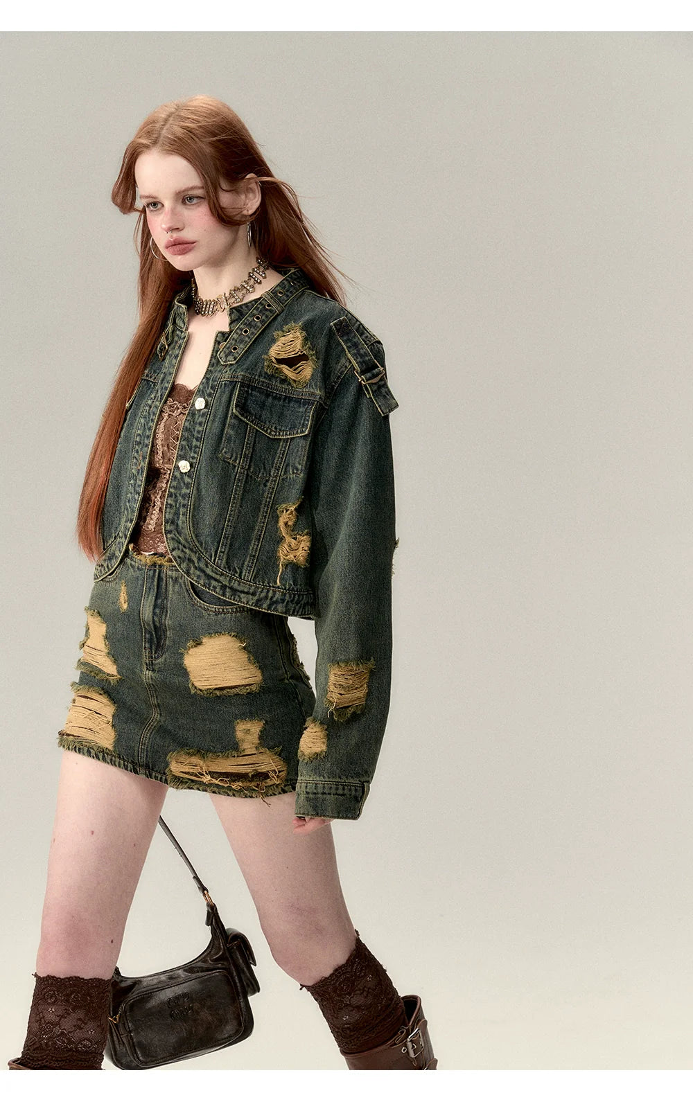 Double-Layer Distressed Denim Jacket