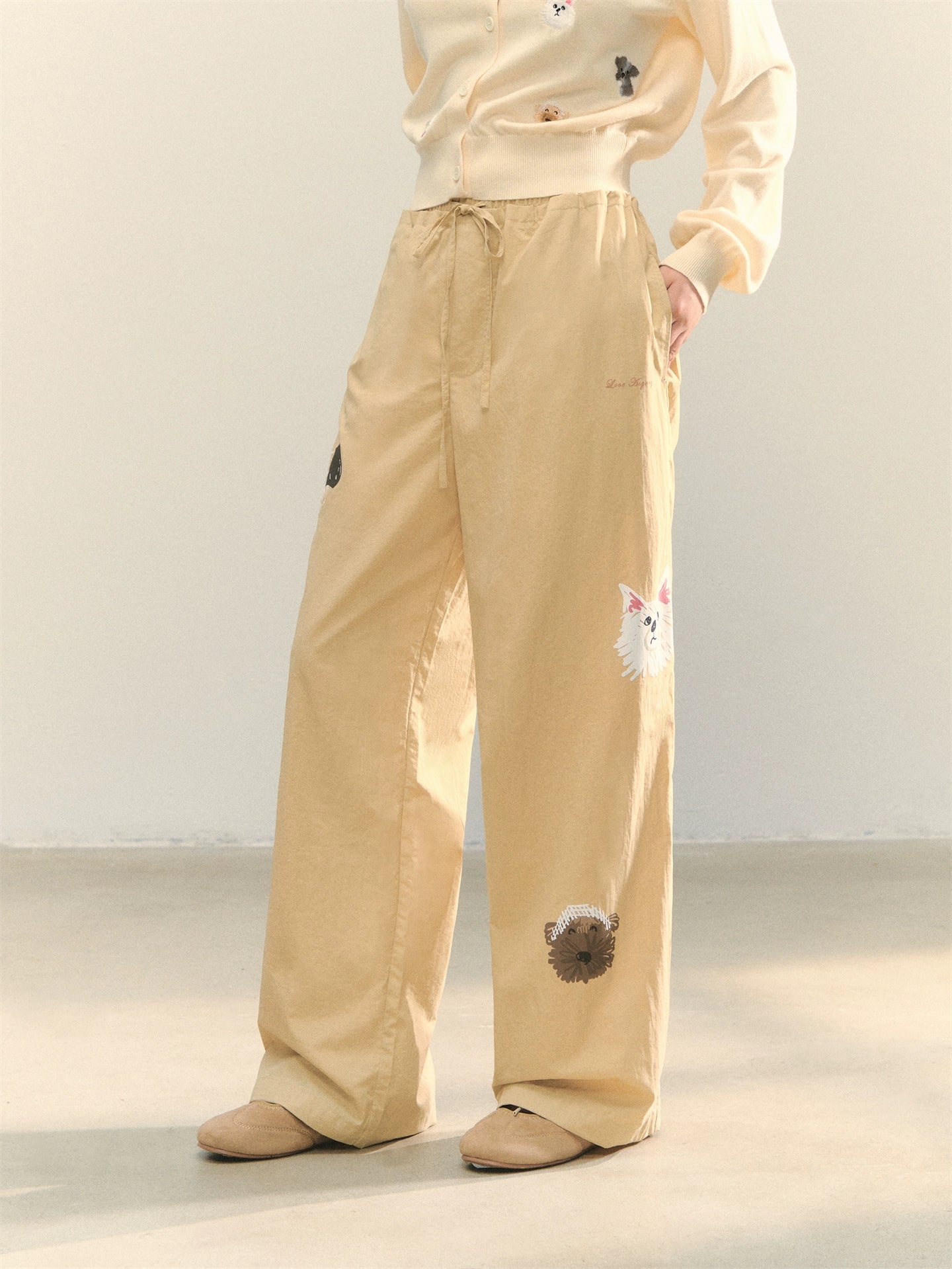 Fun Dog Print Retro Wide-Legged Casual Pants
