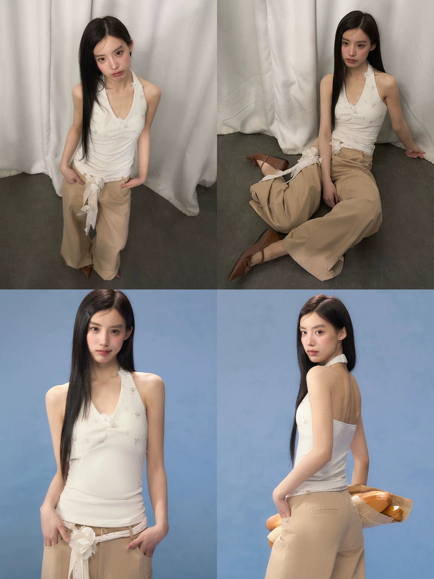 Beaded Halter Camisole & Pants Set