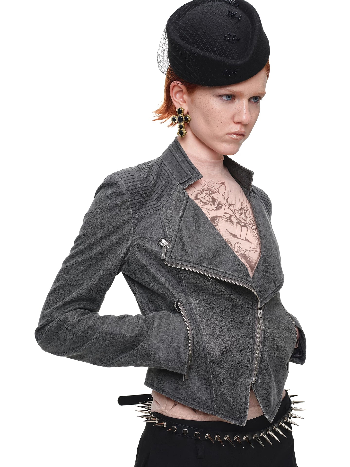 Double-Collar Faux Leather Jacket