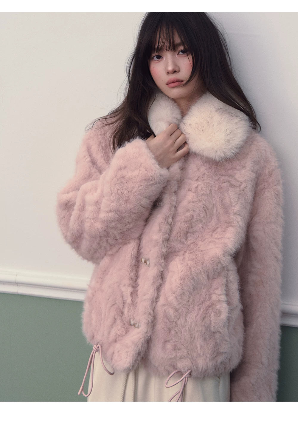 Color-block Faux Fur Coat