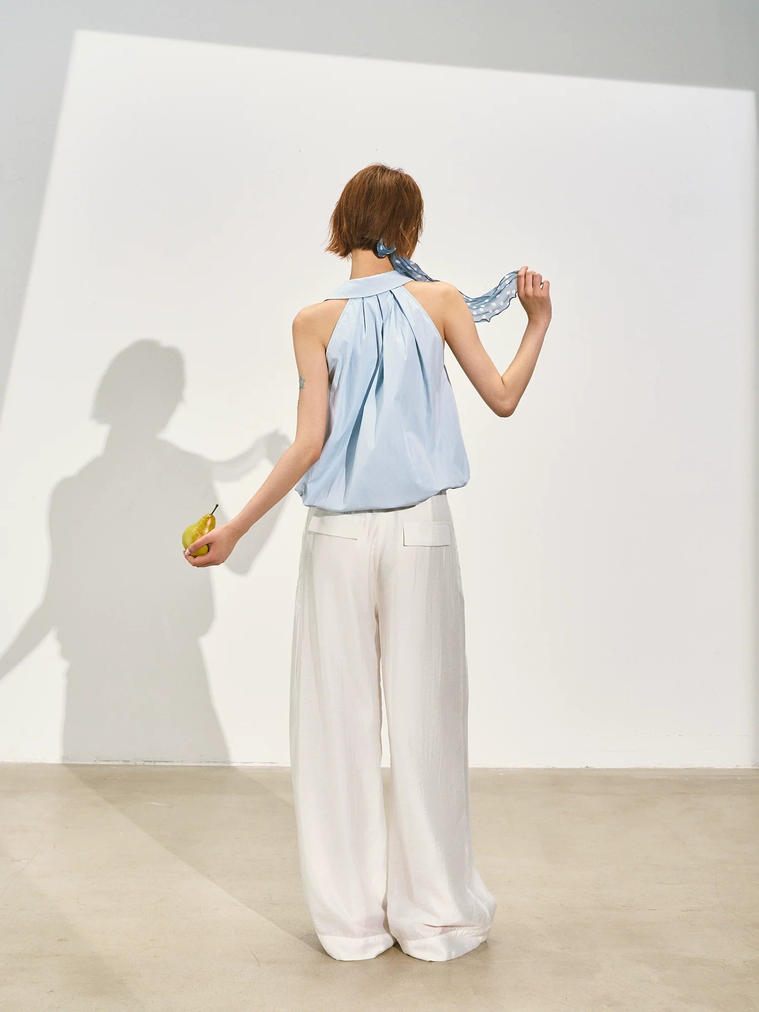 Halter Neck Off-Shoulder Crinkled Sleeveless Top