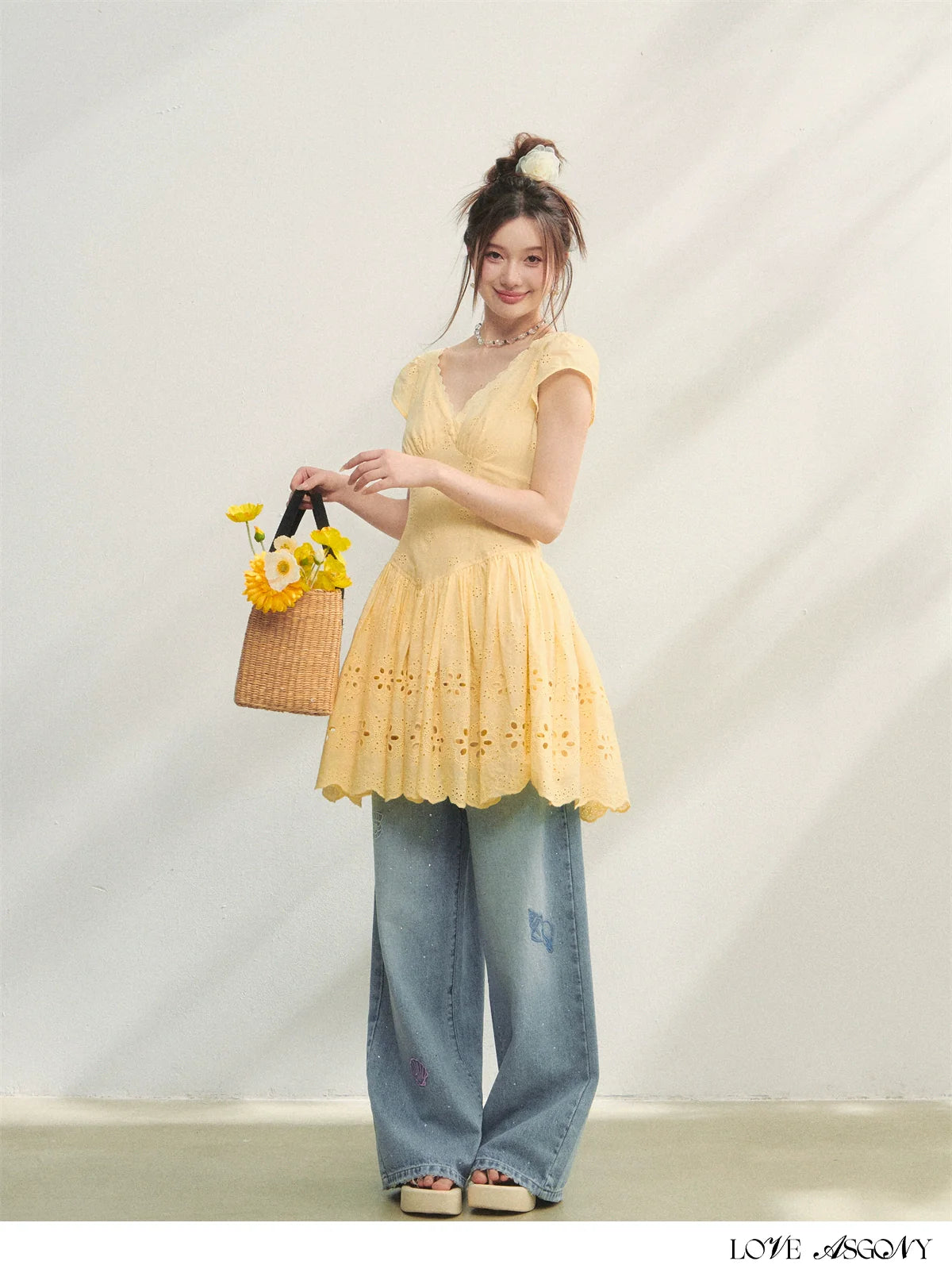 V-Neck Flower - Cutout Dress