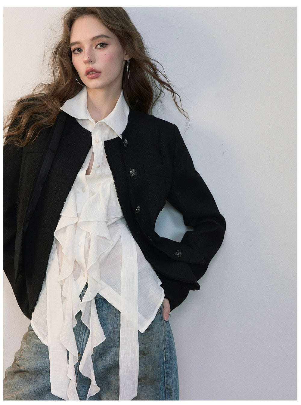 Black Wool Short Blazer Jacket