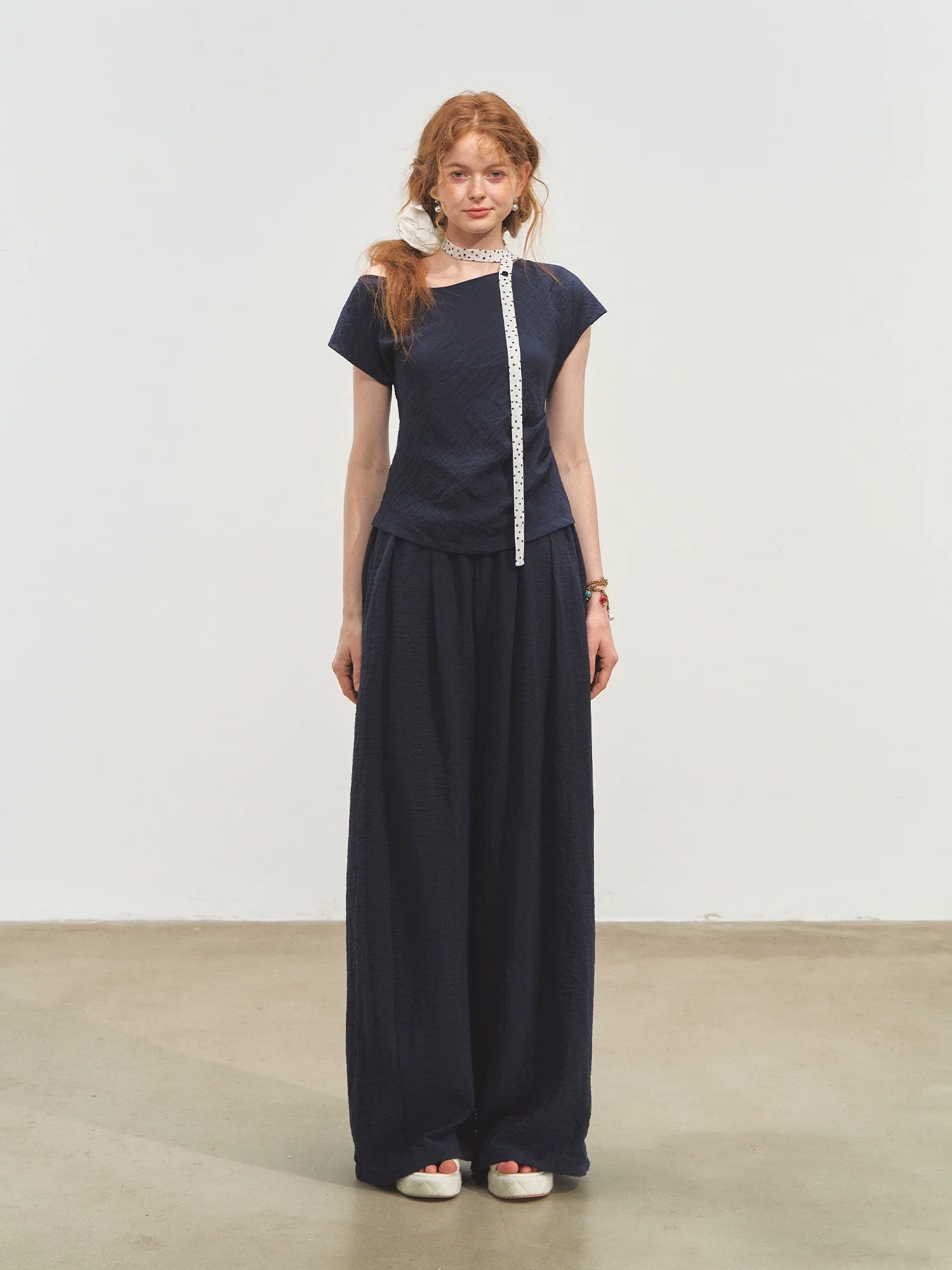 Draped Lazy Asymmetric Shoulder Convertible Top Set