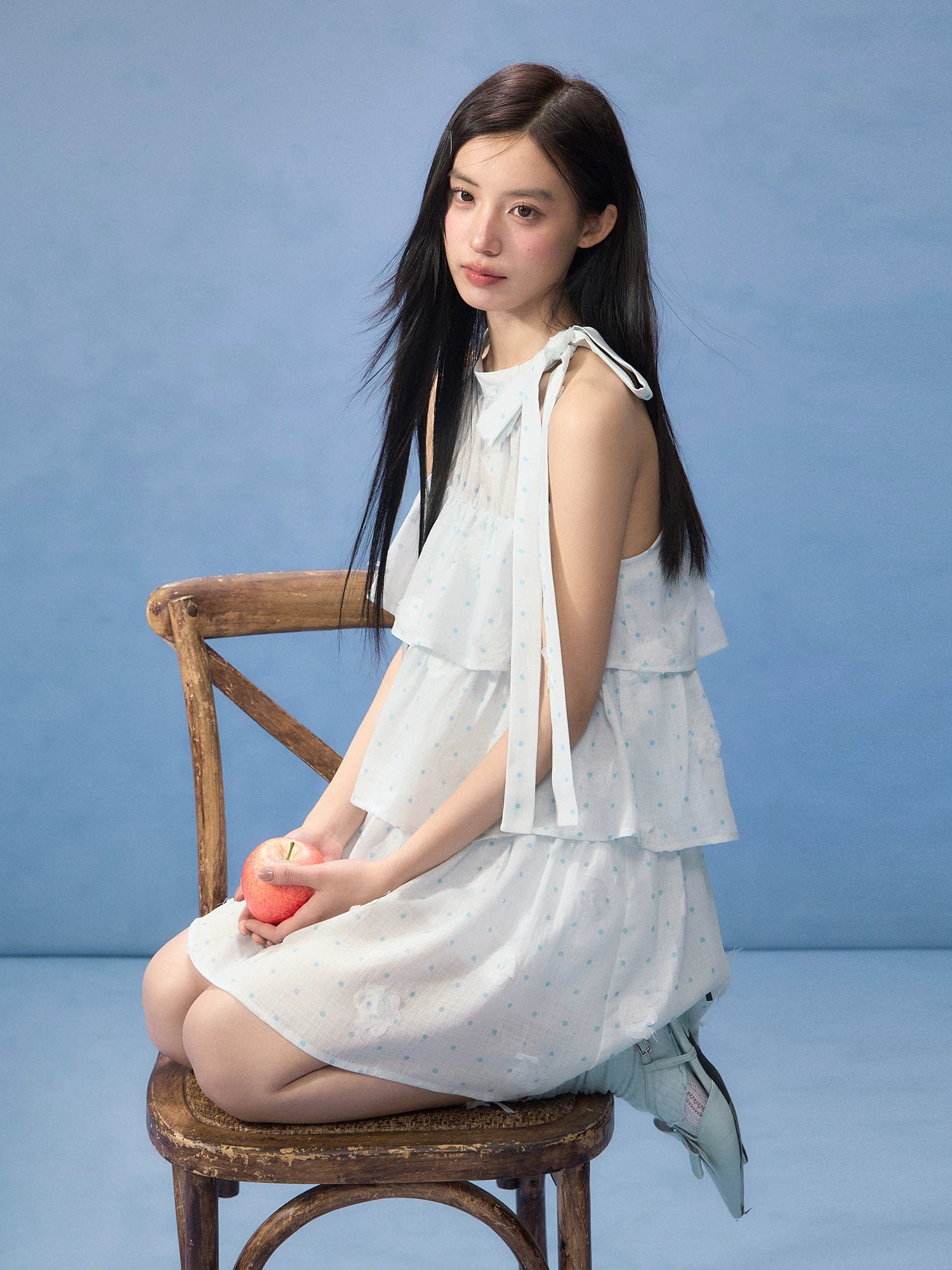 Light Blue Polka Dot Halter Dress