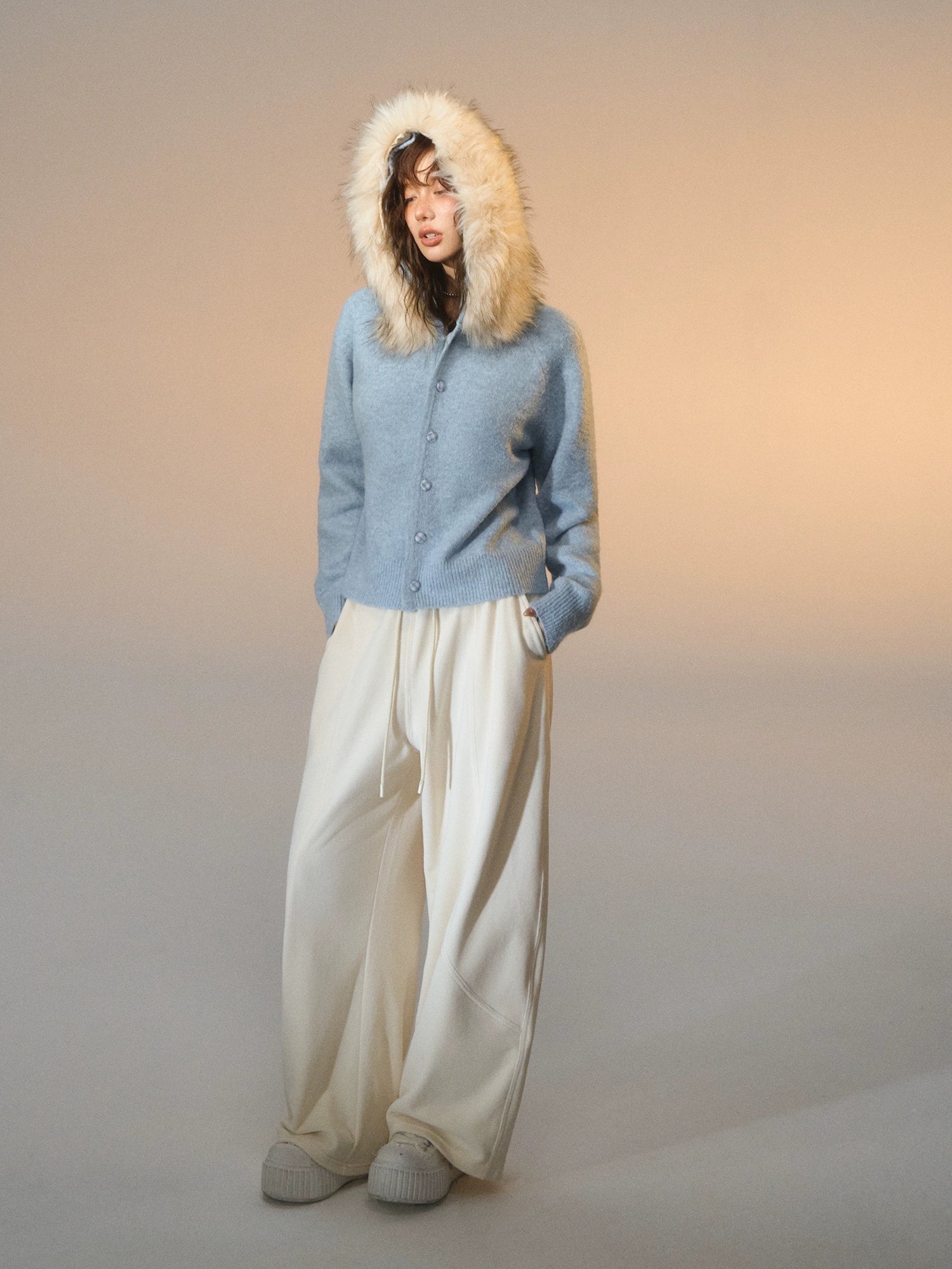 Detachable Fur Collar Fleece Hooded Cardigan