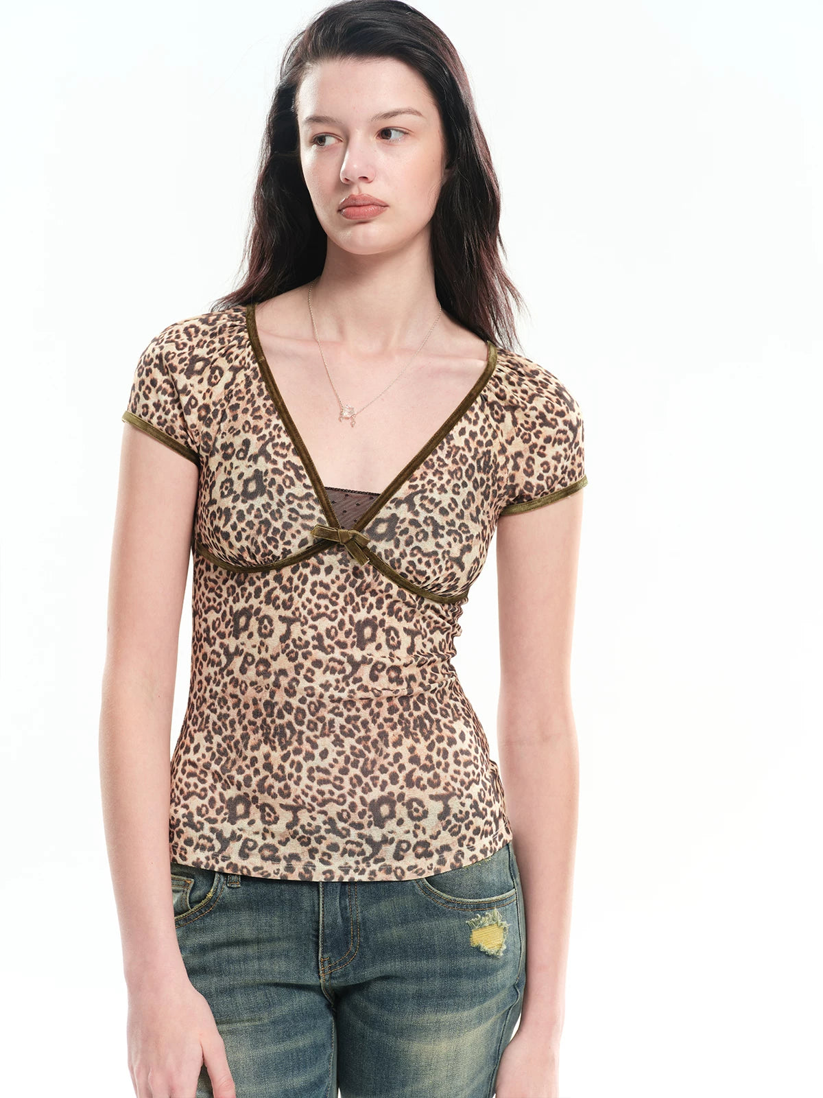 Leopard Print Deep V Tee