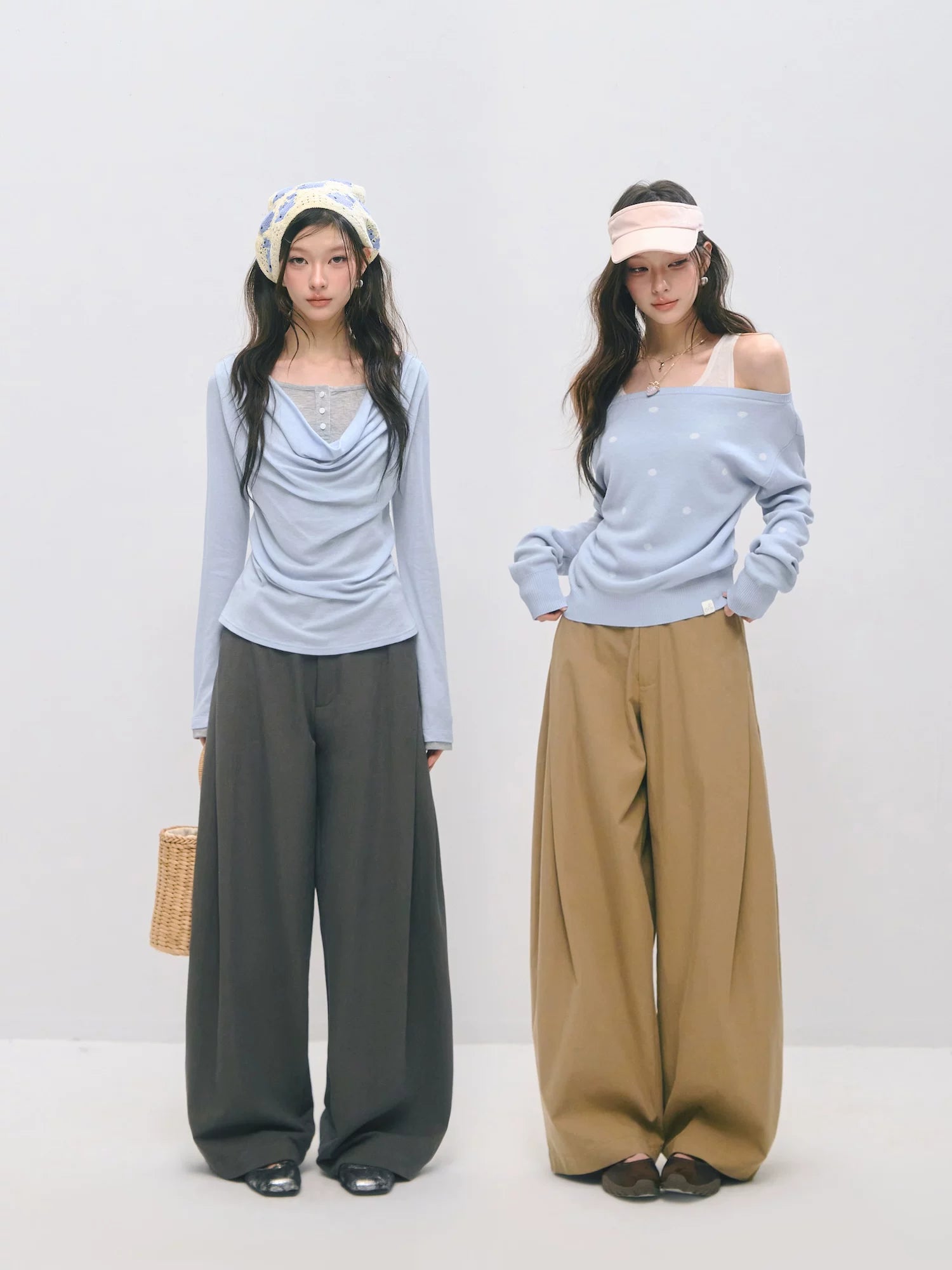 Double Waistband Pleated Wide Leg Pants