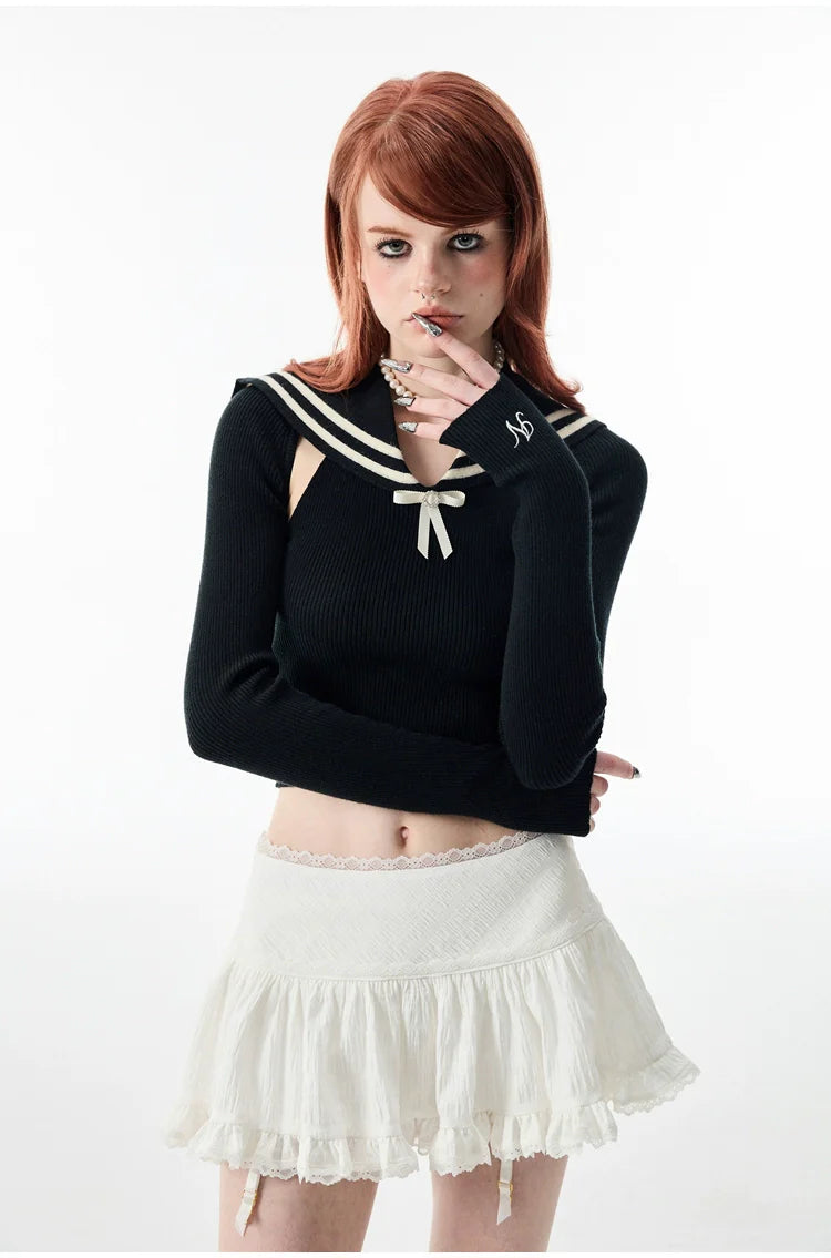 White & Black Lace Edge Mini Skirt