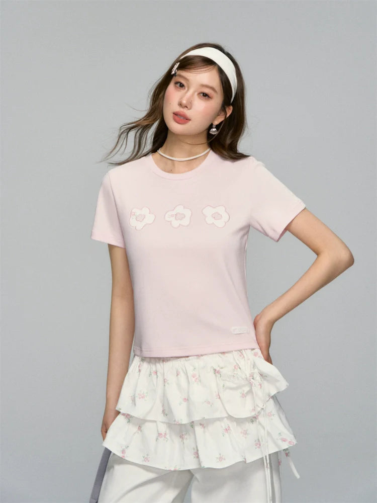 Floral Drawstring Pocket Multi-Layered Cake Skirt