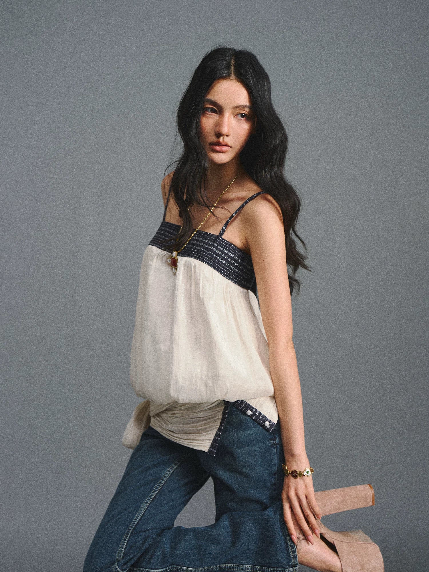 Shimmer Tweed Bubble Cami Top