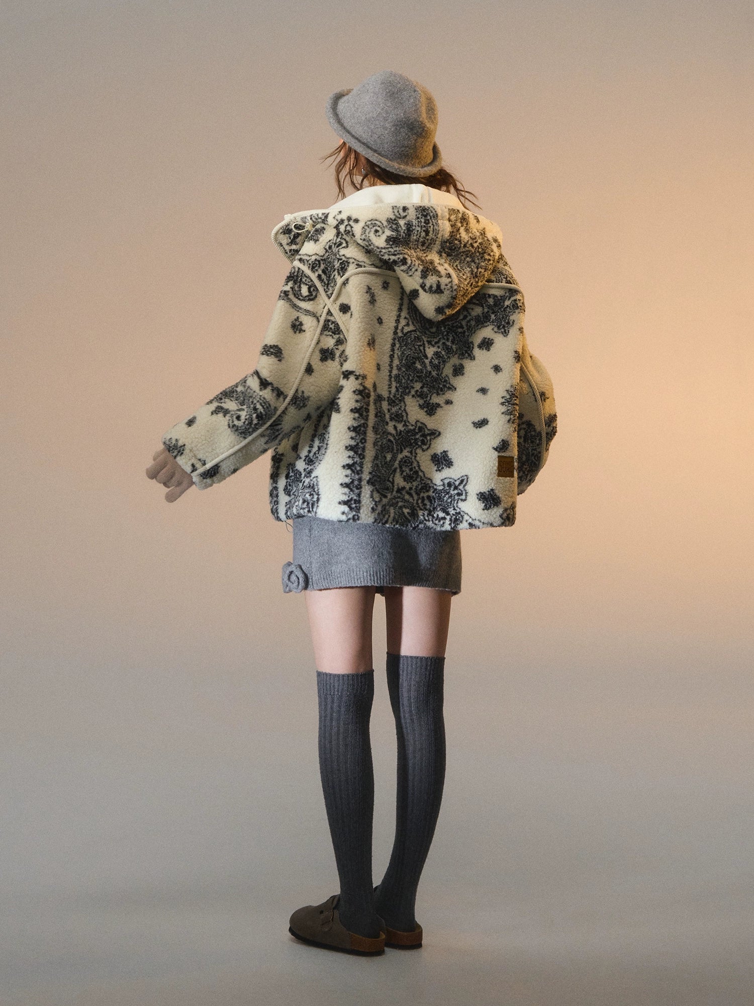 Jacquard Fleece Hooded Casual Jacket