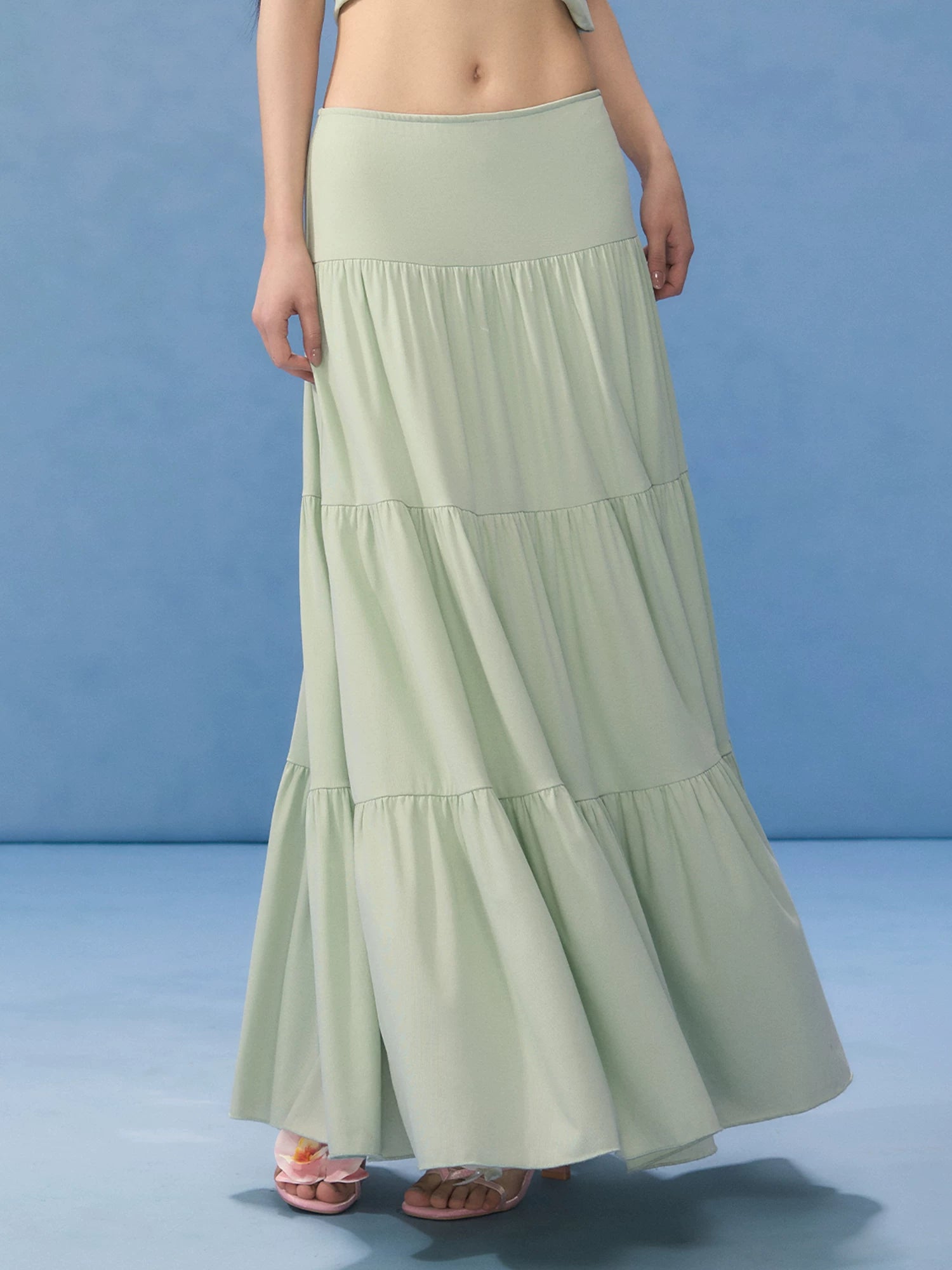 Green Tiered Maxi Skirt
