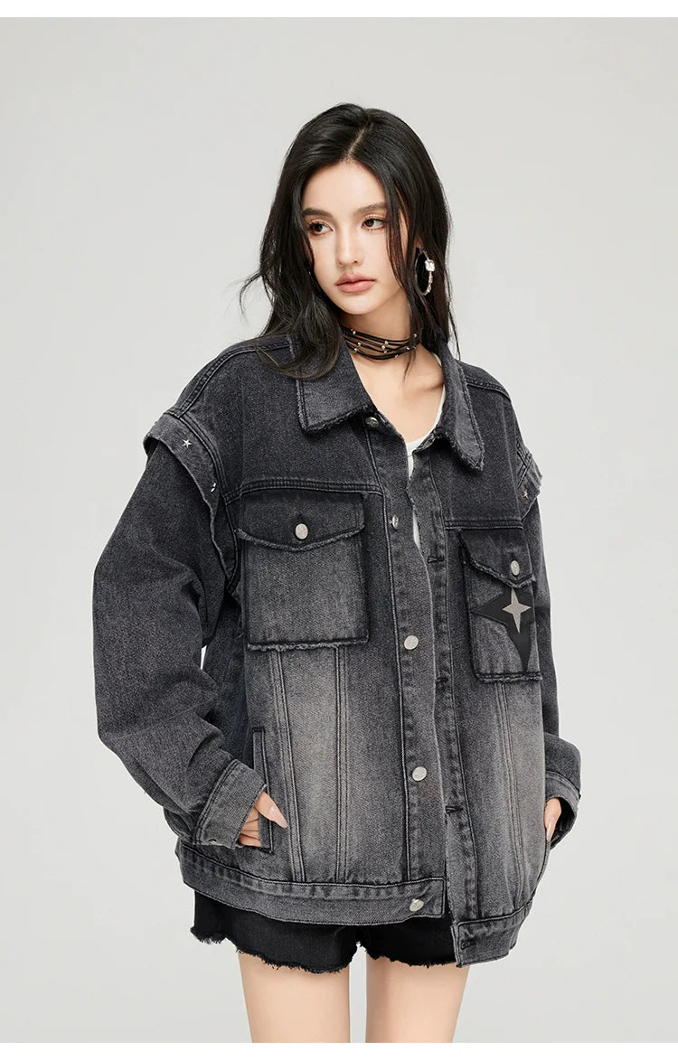Washed Turn-down Collar Denim Jacket