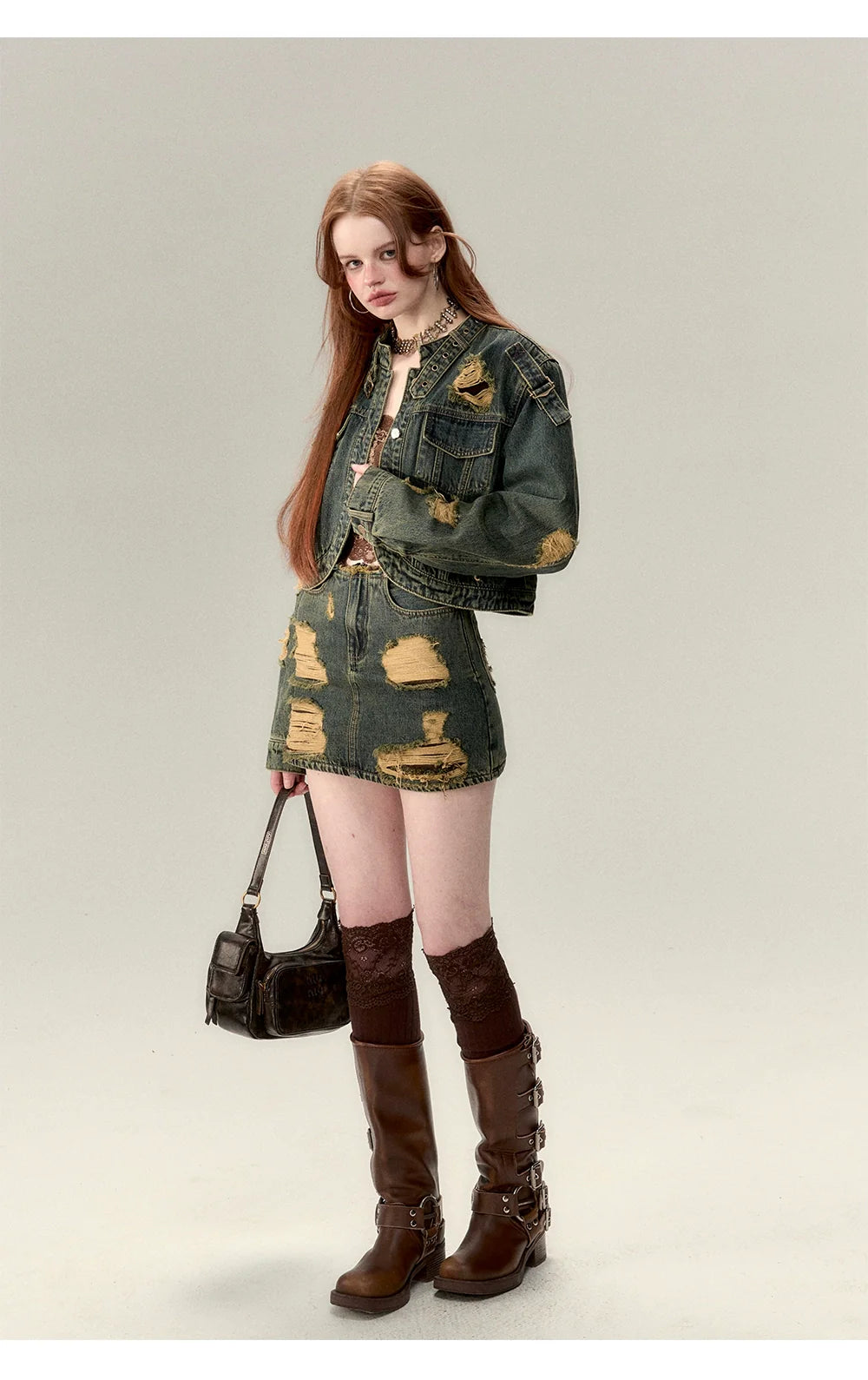 Double-Layer Distressed Denim Jacket