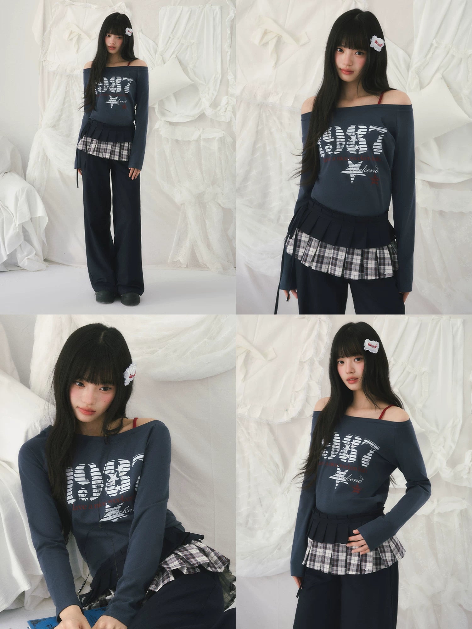 Vintage Number Printed Off-Shoulder Tee
