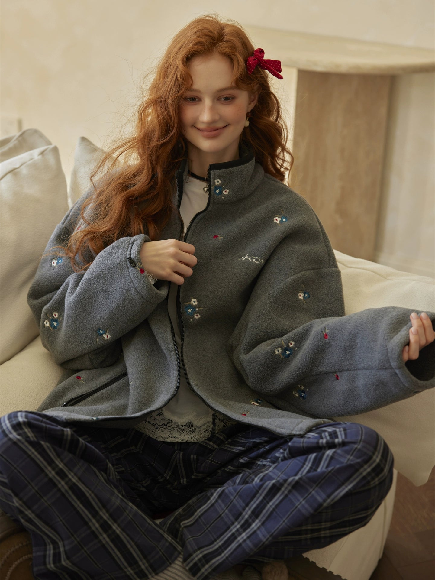 Floral Embroidered Fleece Jacket