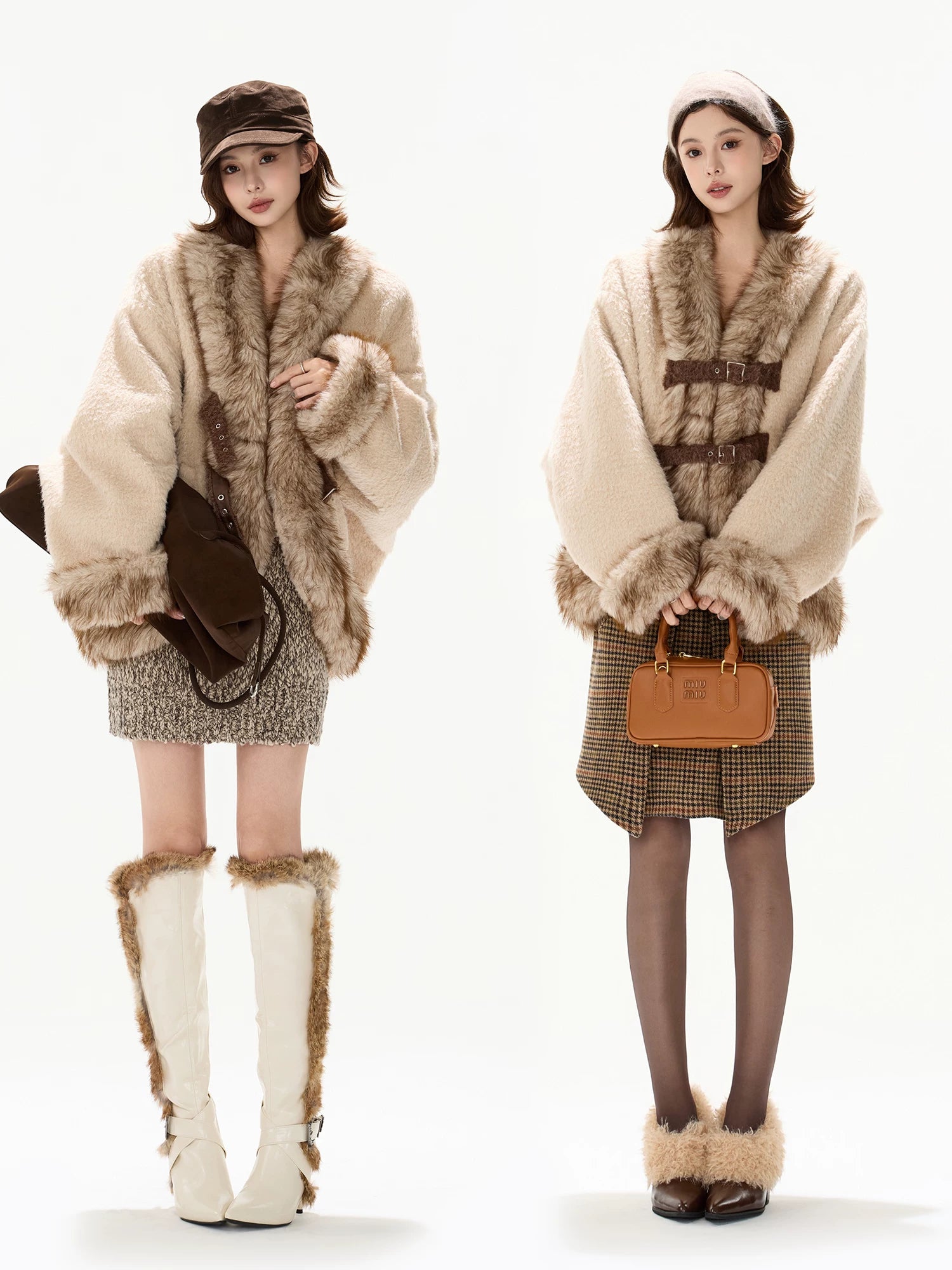 Beige Faux Fur Trim Coat