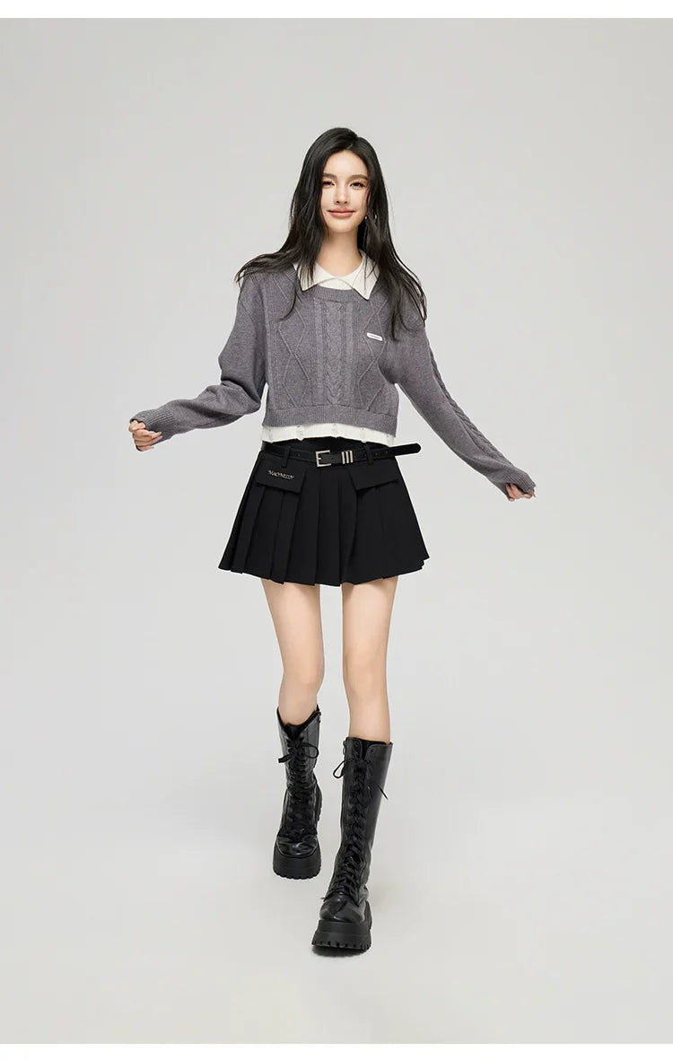 Yellow & Gray 2-in-1 Frayed-edge Sweater